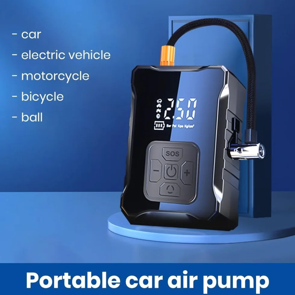 Inflador Ruedas Coche Inflador de neumáticos, compresor de aire portátil con bomba de aire eléctrica recargable Digital, manómetro de presión de neumáticos Compresores de aire portátiles(Blue)