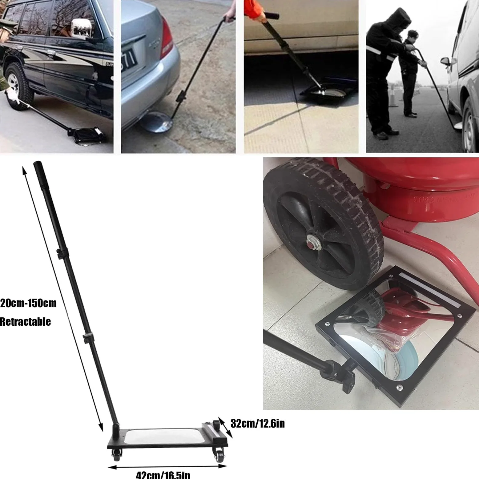 Espejo De Inspección De Bajos De Vehículos con Luz Led Y Ruedas - Espejo De Seguridad Telescópico Portátil para La Inspección De Bajos De Automóviles, Camiones Y Esq