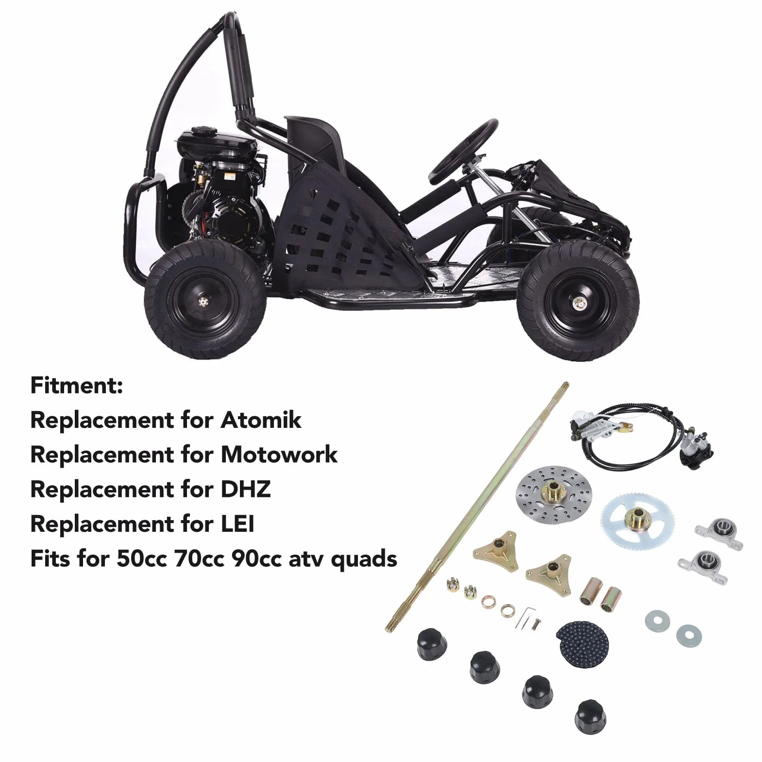 Tonysa Kit de Montaje de Eje Vivo Trasero Go Kart de 29 Pulgadas, Materiales de Primera Calidad, Amplia Compatibilidad, Alta Confiabilidad, (con) Componentes de Freno y Cadena 428,