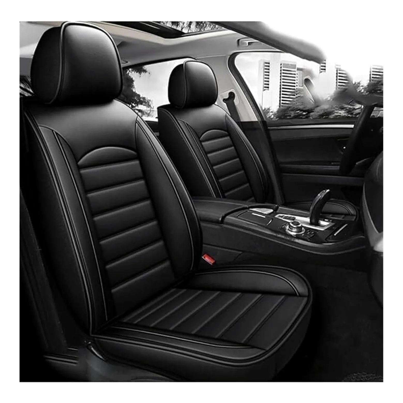 Fundas Asientos Coche para Skoda Kodiaq/Karoq/Skoda Fabia 2007-2025, Universal Juegos Cubreasientos Delanteros Funda Asiento Protector-2 Piel Plazas(Schwarz)