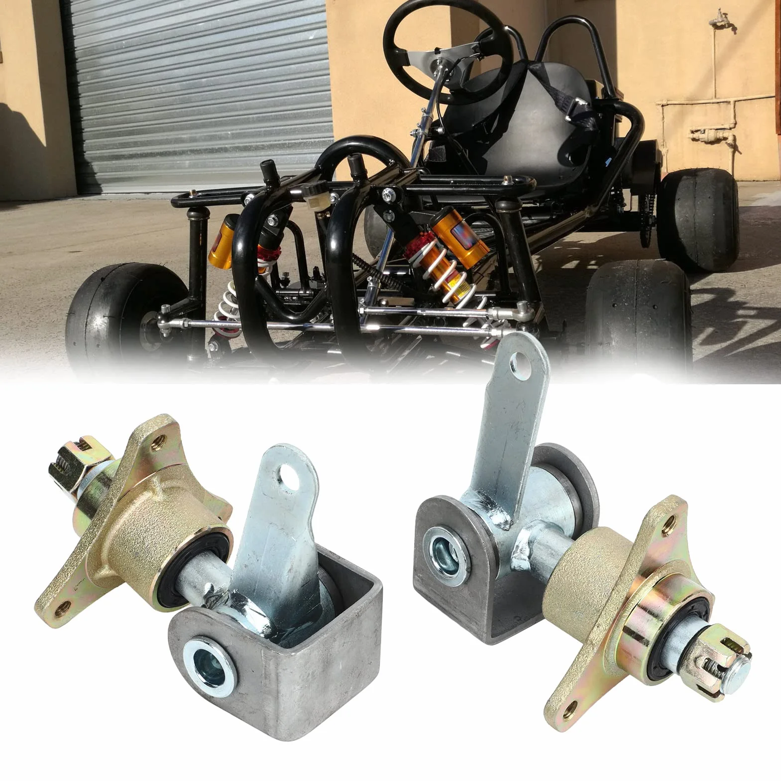 Asixxsix Husillo de nudillo de dirección Go Kart, 2 uds. Ejes de Rueda Delantera de aleación de Acero de 17 mm Husillo de dirección para neumáticos de 6 Pulgadas Quad Bike ATV Go Kart