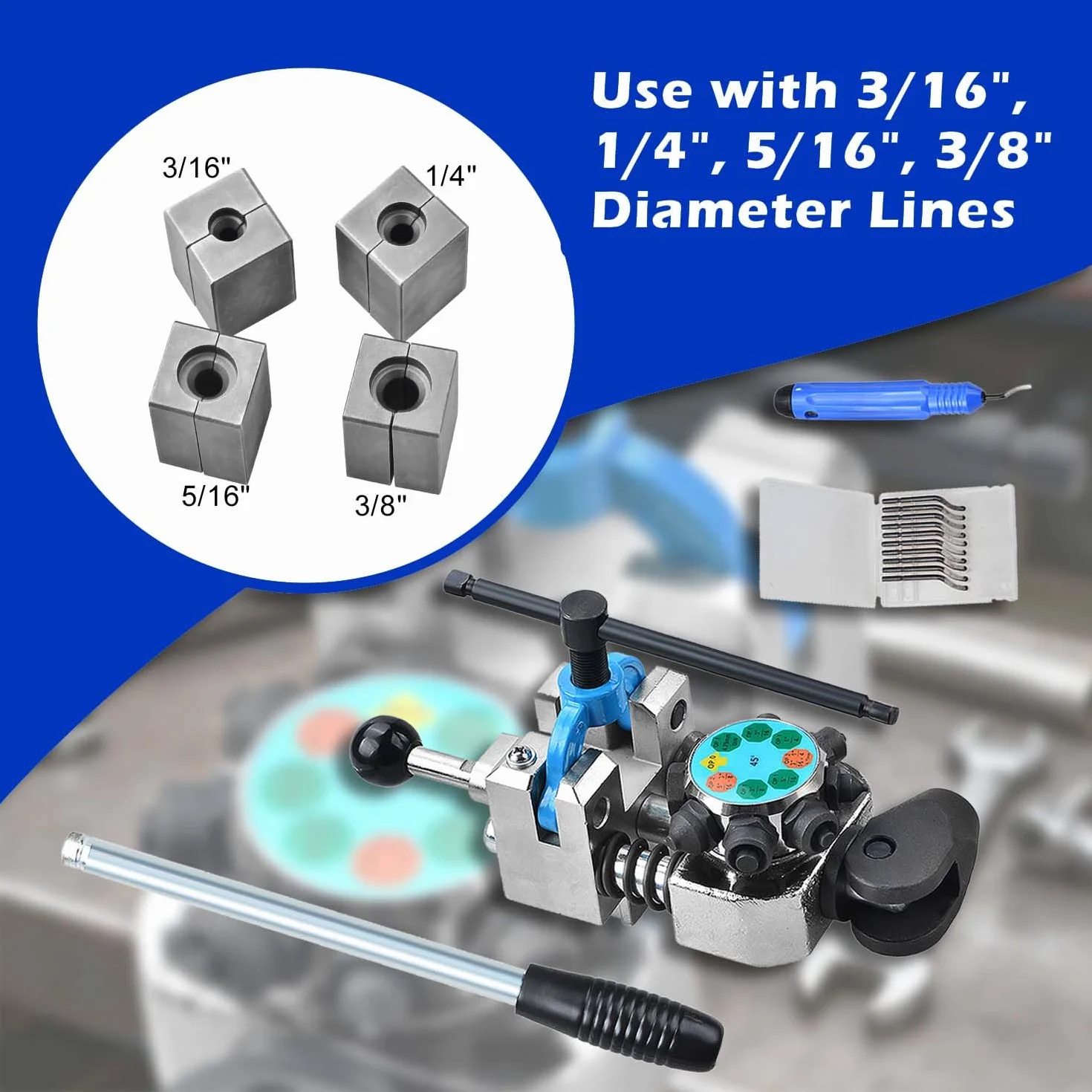 Kit Herramientas de Abocardado para Tubos de Frenos, 45° & 37°, Abocinados Simple, Doble y Burbuja, para 3/16" 1/4" 5/16" 3/8" (4,75/6,35/8/9,5mm) (45°)