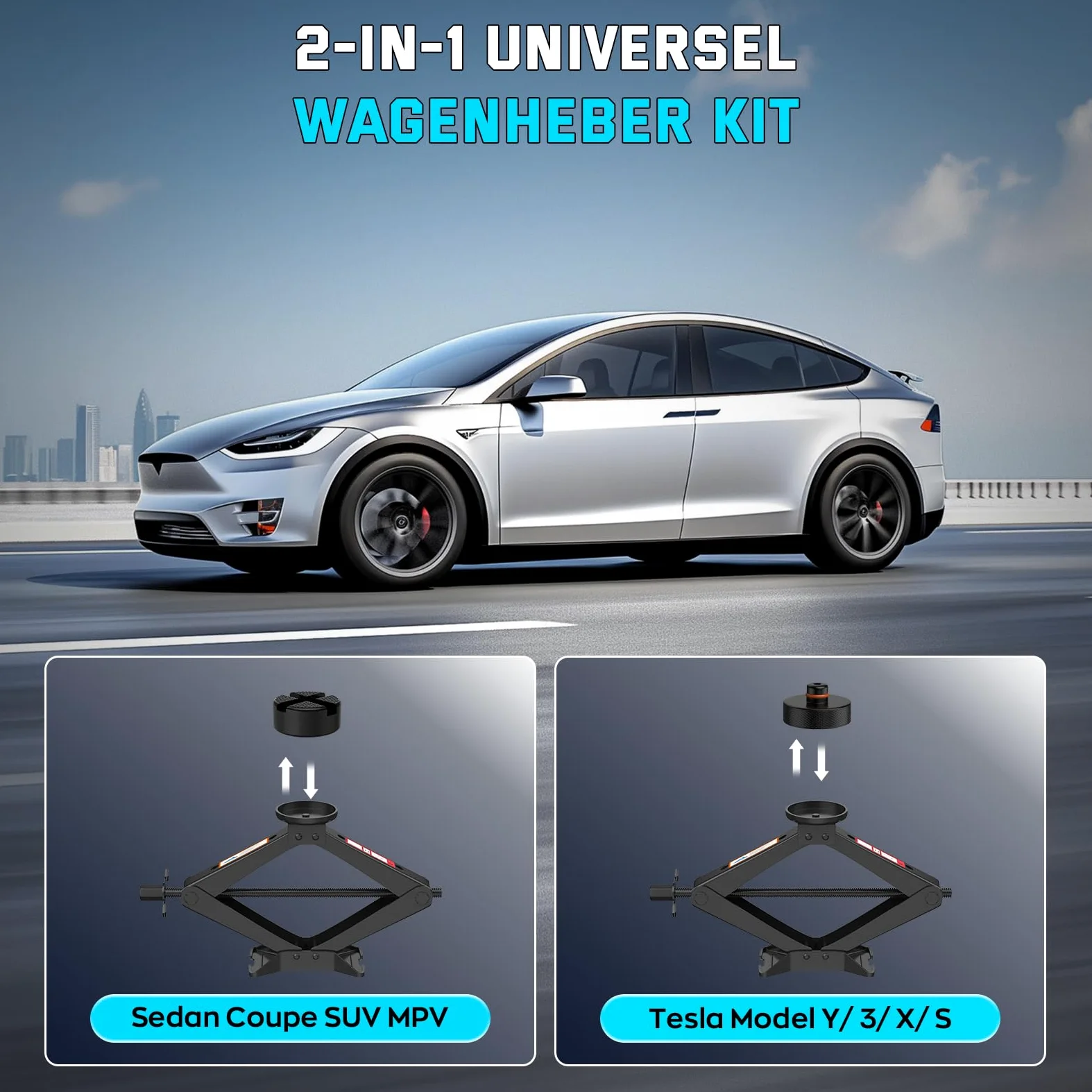 IMAYCC Gato para Coche 3T/3000kg, Kit Universal con 2 Bloque de Goma, Llave de Tuercas para SUV MPV Tesla