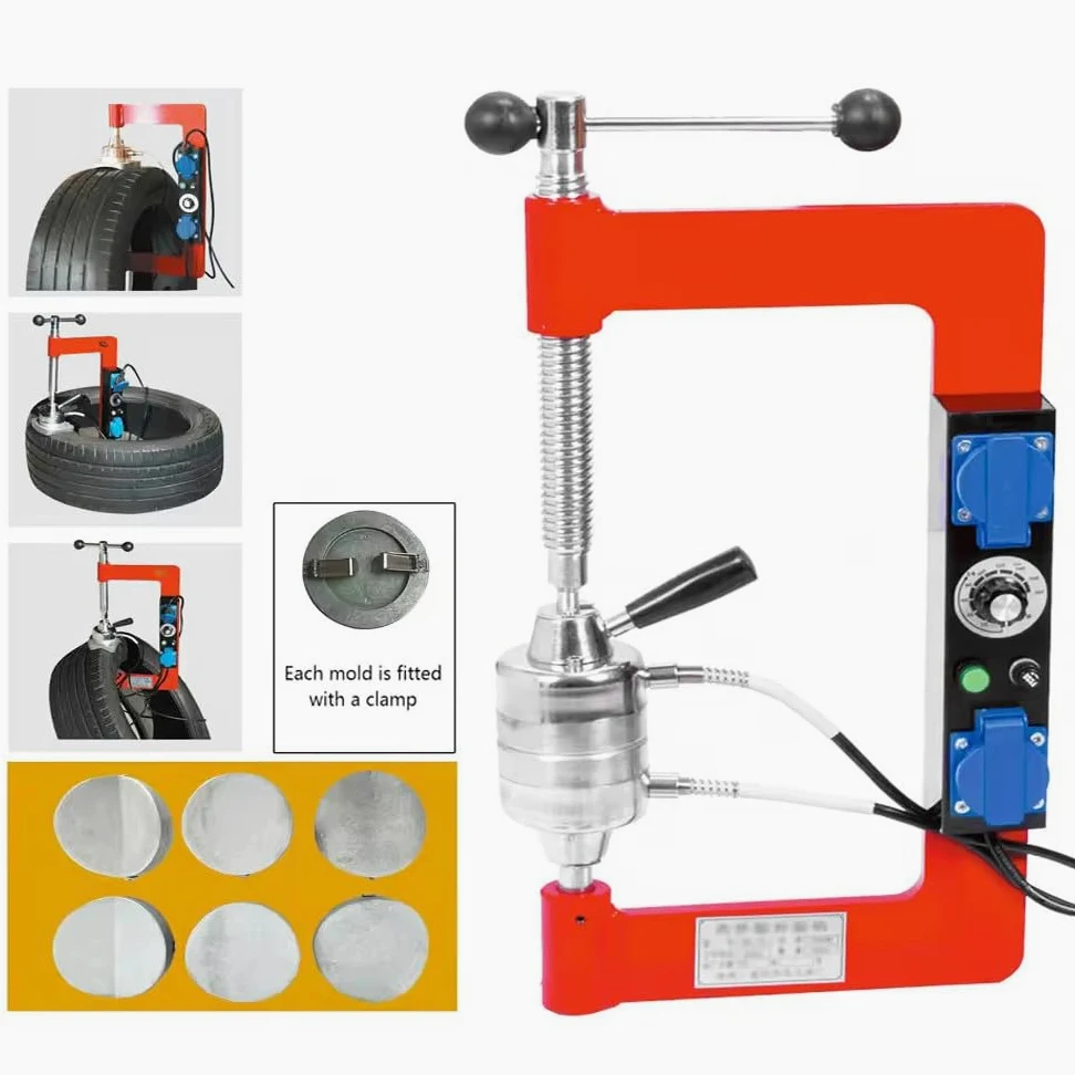 Kit de reparación de neumáticos, esparcidor de neumáticos automático y vulcanizador con 6 moldes para 150-180 ℃, juego de herramientas de reparación de neumáticos de equipo de garaje