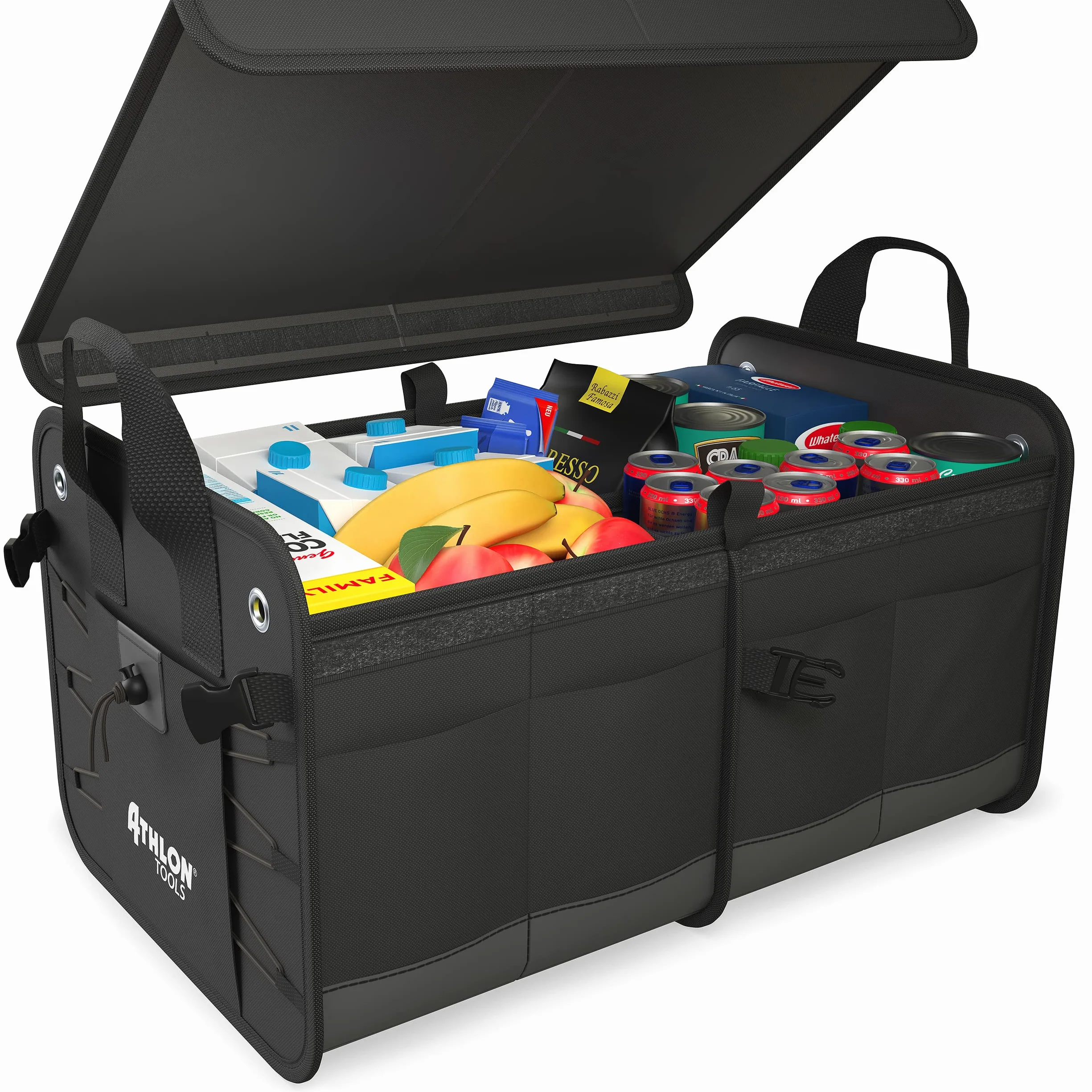 ATHLON TOOLS Bolsa de maletero prémium con tapa, XXL de 60 litros organizador de maletero, base extraestable e impermeable con cierre de tiras antideslizante