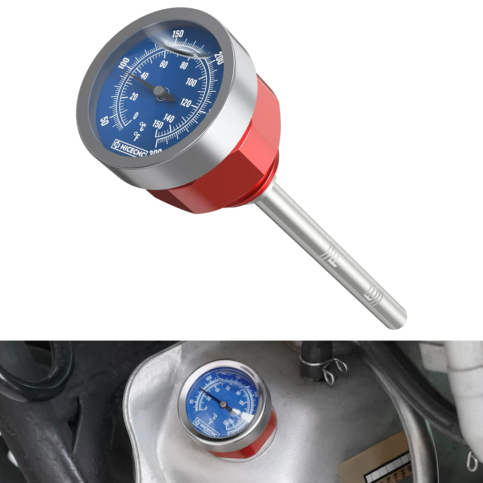 NICECNC Varilla de Aceite con Indicador de Temperatura Compatible with Yamaha Raptor 700 2006 2007 2008 2009 2010 2011 2012 2013 2014-2024, 700R 2006-2020 2021 2022 2023 2024, 700R SE 2010-2024 Rojo