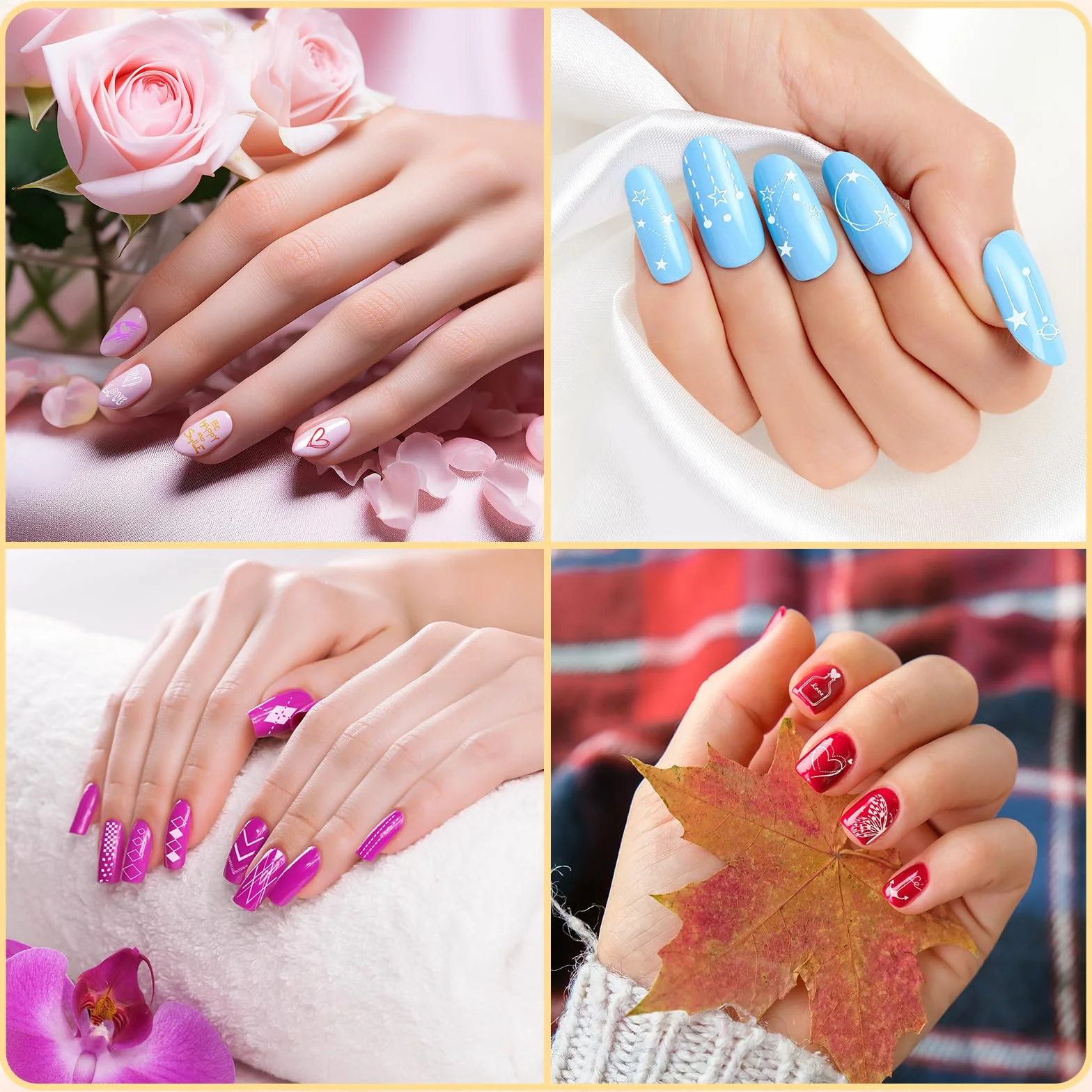 MWOOT 6 Piezas Estampador de Uñas, Placas de Estampación, Kit Manicura Francesa con Motivos Geométricos Flor Corazón