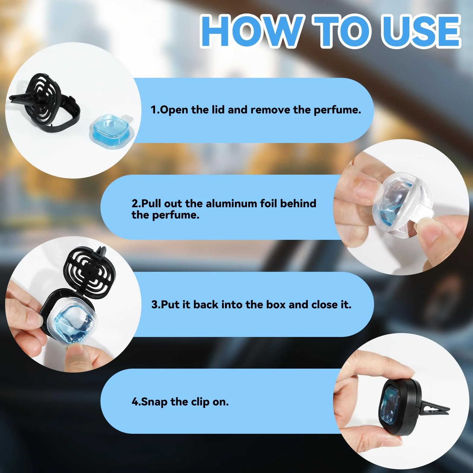 SCENTORINI Ambientador Coche, Perfume para Coche con 3 Clip y 12 Recargas, Fragancia de Brisas Marinas y Coche Nuevo y Lavandas Ambientador de Coche para Eliminar Olores Perfume Durante 30 Días