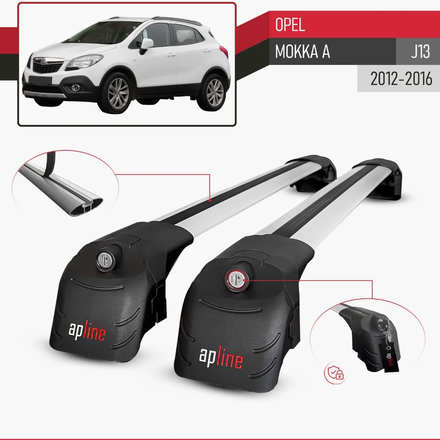Compatible con Opel Mokka A (J13) 2012-2016 Modelo Ace-2 Barra de Techo Auto Portaequipajes Barras Transversales Gris Aluminio 2 Barras