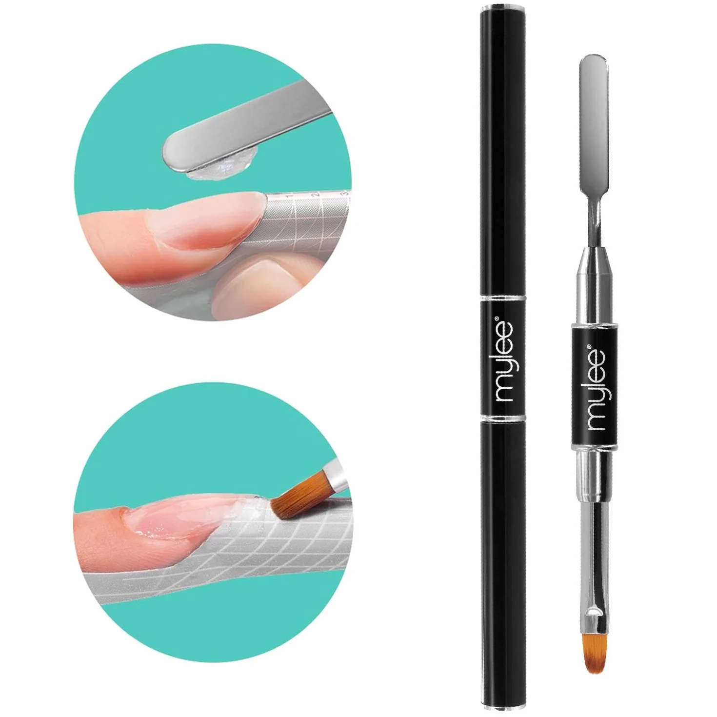 Mylee Herramienta de Doble Punta para Polymer Gel 2 en 1 Pincel y Espátula para Uñas UV LED