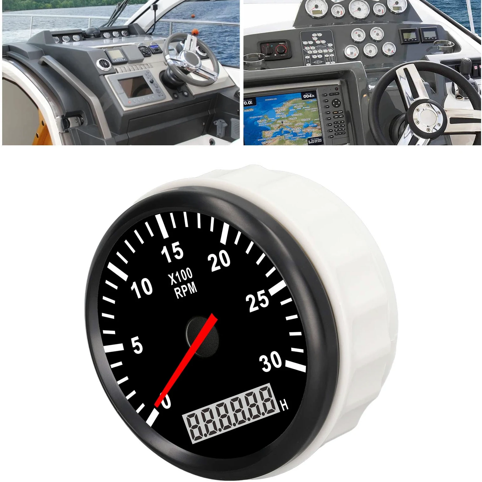 Tacómetro Marino Calibre 85mm/3,35 Pulgadas Tacómetro Calibre 3000RPM IP67 Impermeable Tacho Calibre con LCD Horómetro Retroiluminación Roja para Coche Camión Barco
