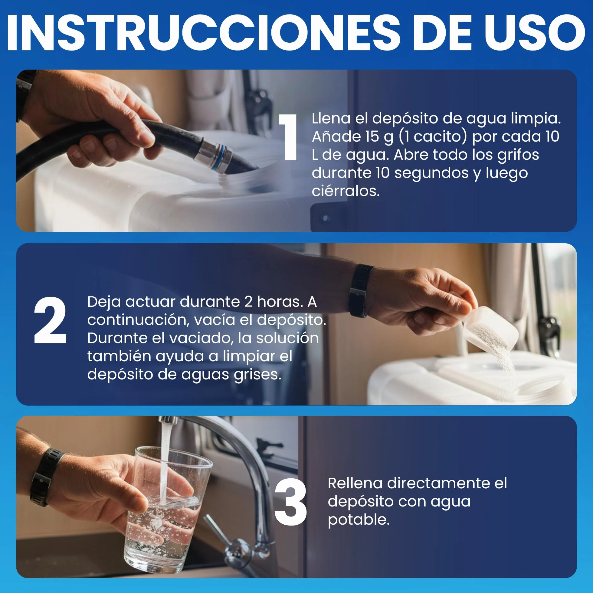 Limpiador 2en1 para Depósitos de Autocaravanas 1 KG | Limpia & Desincrusta con Oxígeno Activo | Sin Olor - Elimina Biofilm y Suciedad | Perfecto para Autocaravanas, Caravanas y Barcos