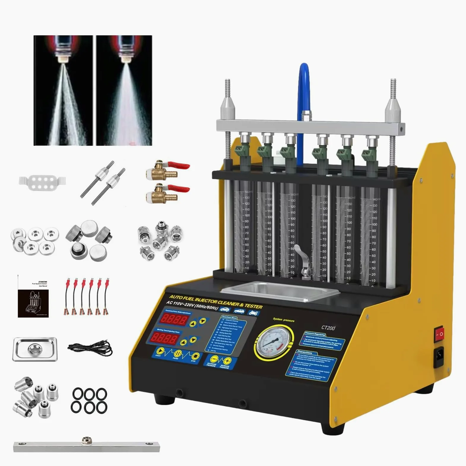 Probador de limpiador de inyectores de combustible de 6 cilindros Probador de limpiador de inyectores de combustible de onda ultrasónica CT200 Probadores de inyectores de combustible 110V/220V