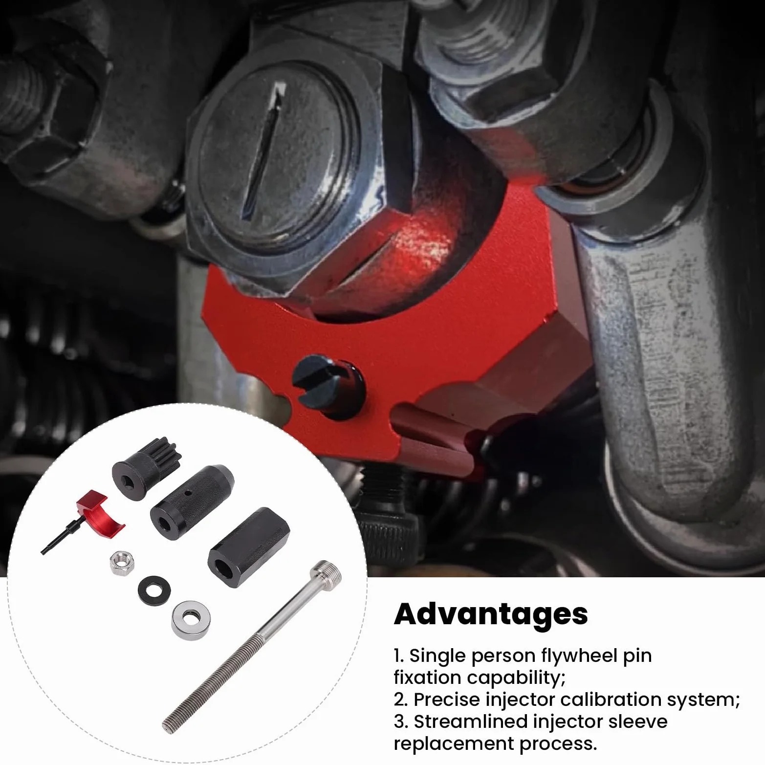VGEBY Juego de Instalador de Removedor de Manga de Inyector, Kit de Herramientas de de Inyector Billet de Acero y Aluminio de 8 Piezas, Puente Extractor y Casquillo de Barra de Motor para Mecánica CAT