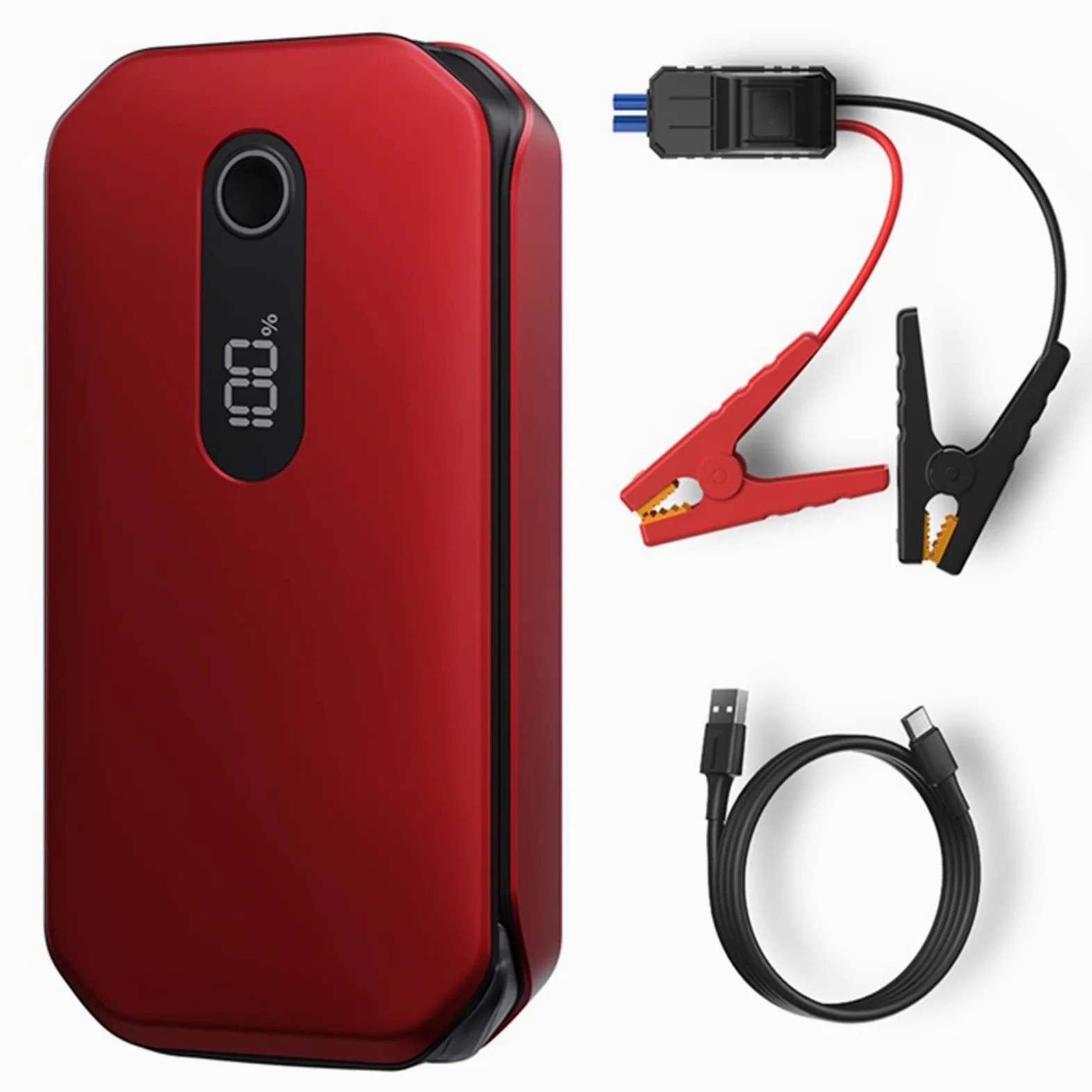 Batería de Coche Arrancador de Emergencia Portátil Auto Arrancador de Emergencia Coche de Potencia Encendedor de Emergencia Multifunción Carga Tesoro con LED,Red