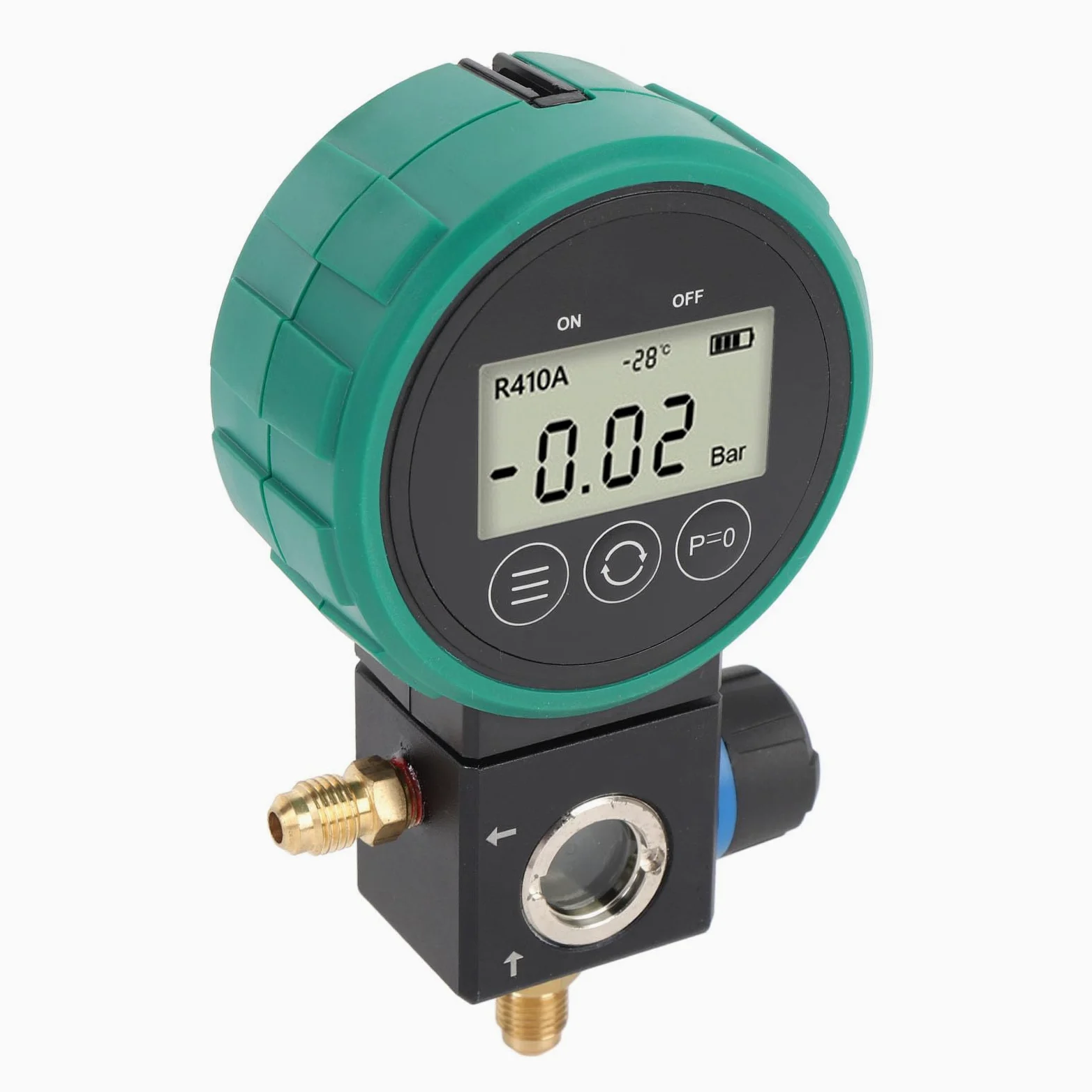 Greensen Manómetro de Presión de Refrigerante Juego de Manómetro de Colector de CA Digital de 0 a 5 MPa con Válvula de Bola 4 Unidades de Presión 9 Refrigerantes para Aire Acondicionado Recarga