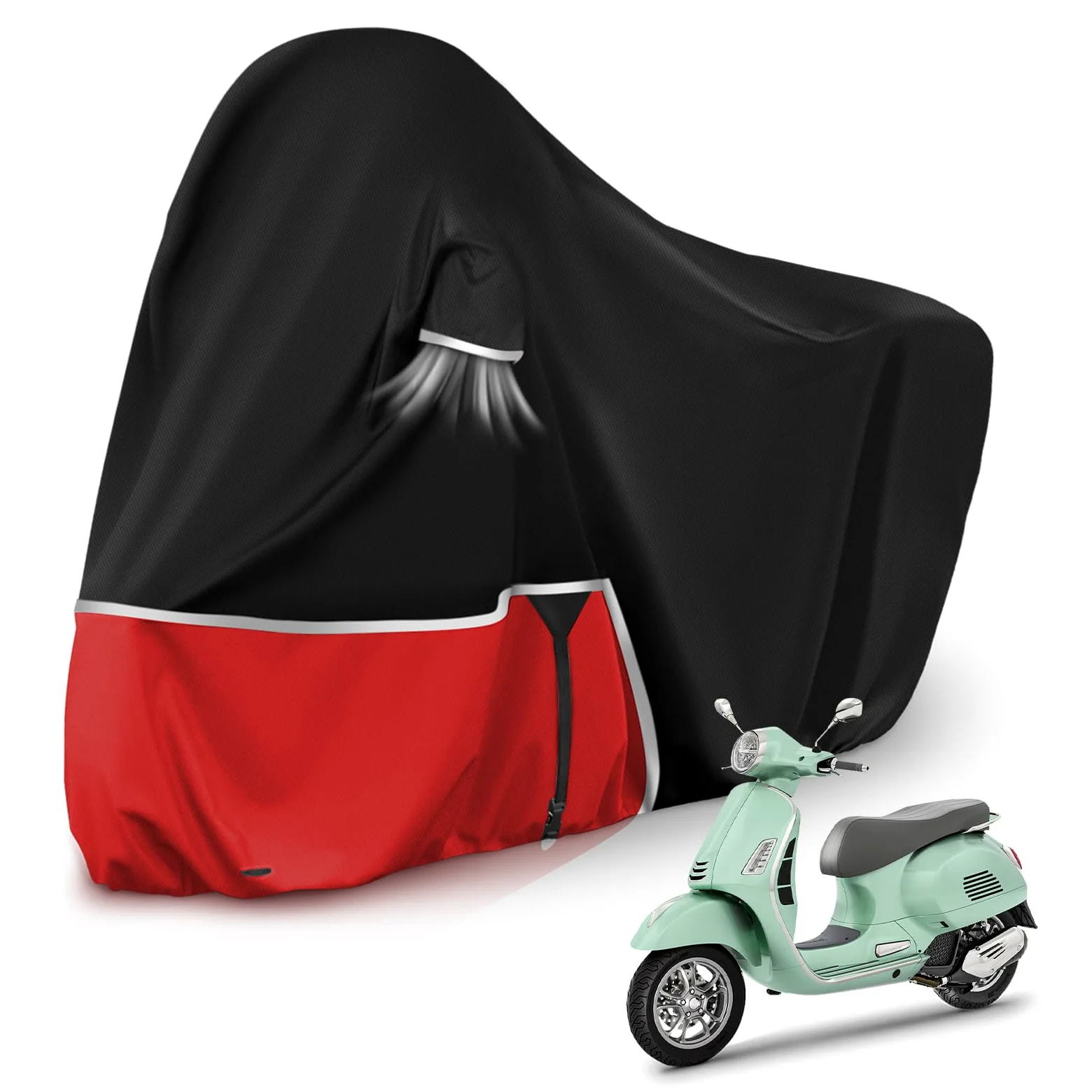 Funda para Moto para Piaggio Vespa GTV GTS GT60/125/200/250/300 (sin Maletero), Tela Oxford 420D Funda Moto Exterior Impermeable Funda Vespa 200 Vespa 125, Negro y Rojo