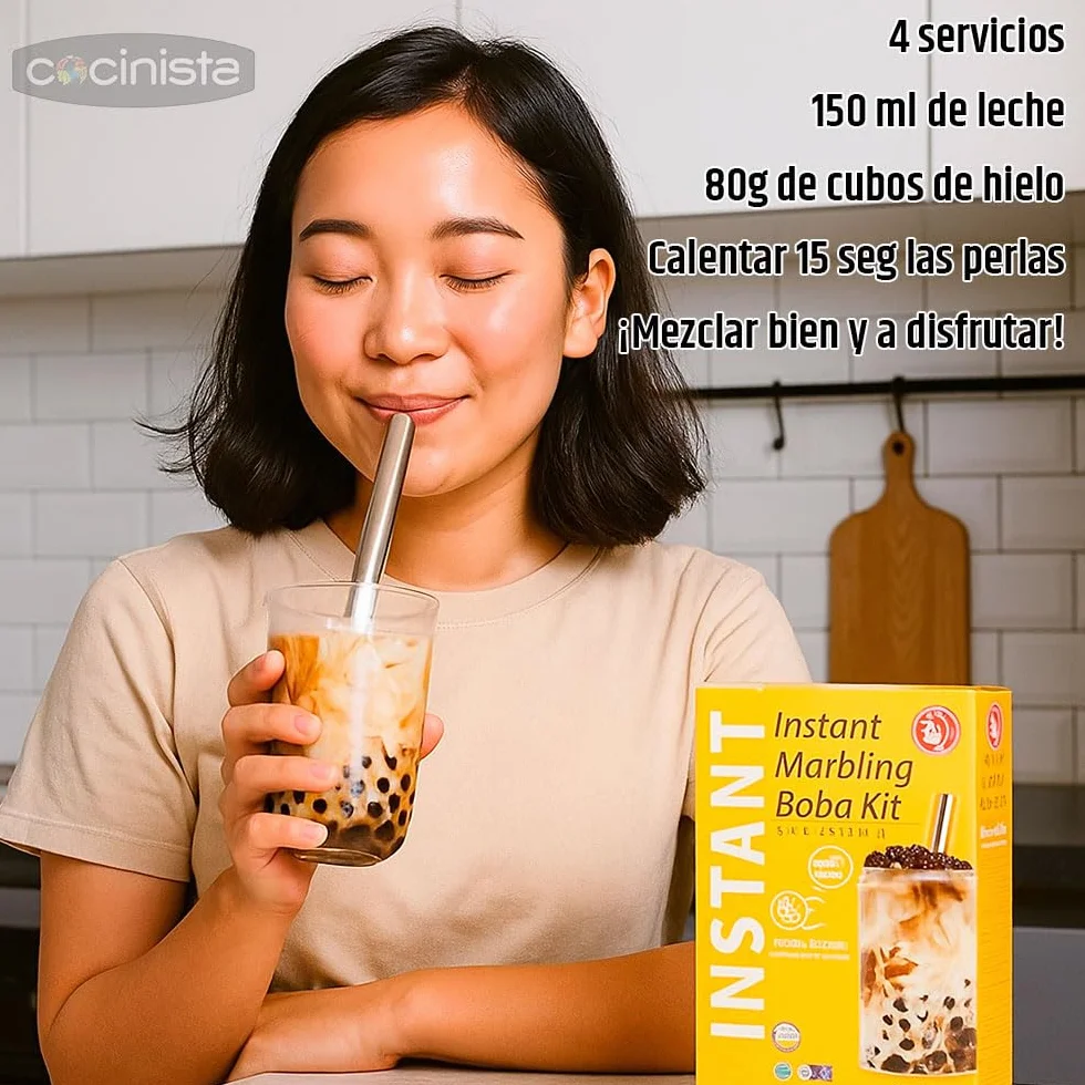 Kit Bubble Tea Azúcar Moreno 4 servicios té de burbujas taiwanés con perlas de tapioca y sirope caramelizado