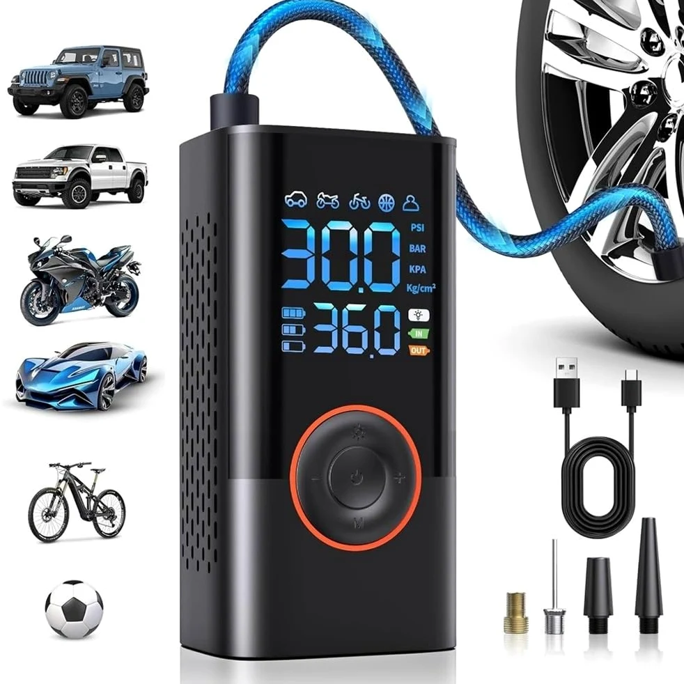 Compresores de aire portátiles Inflador de neumáticos con bomba de aire de 150PSI, compresor de aire portátil con manómetro Digital para coche, bicicleta, motocicleta y bola Inflador Ruedas Coche