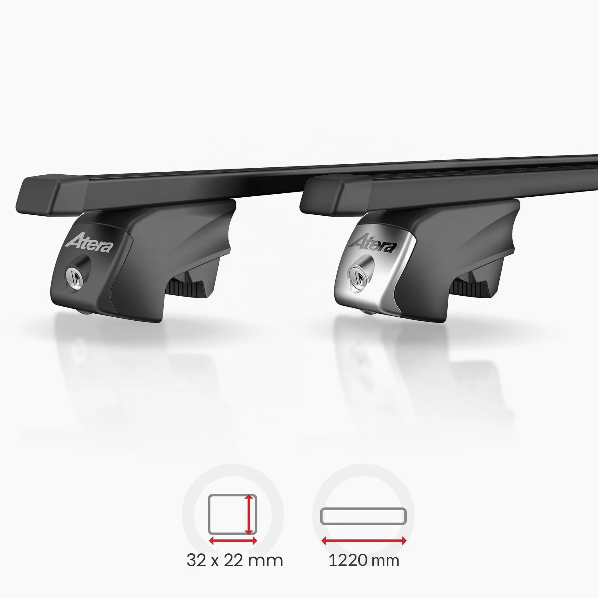 Atera Barras de Techo Coche Signo RTD, Acero Negro, 122 cm, de Pinza | para coches con barras longitudinales integradas, Cód. art. 048422