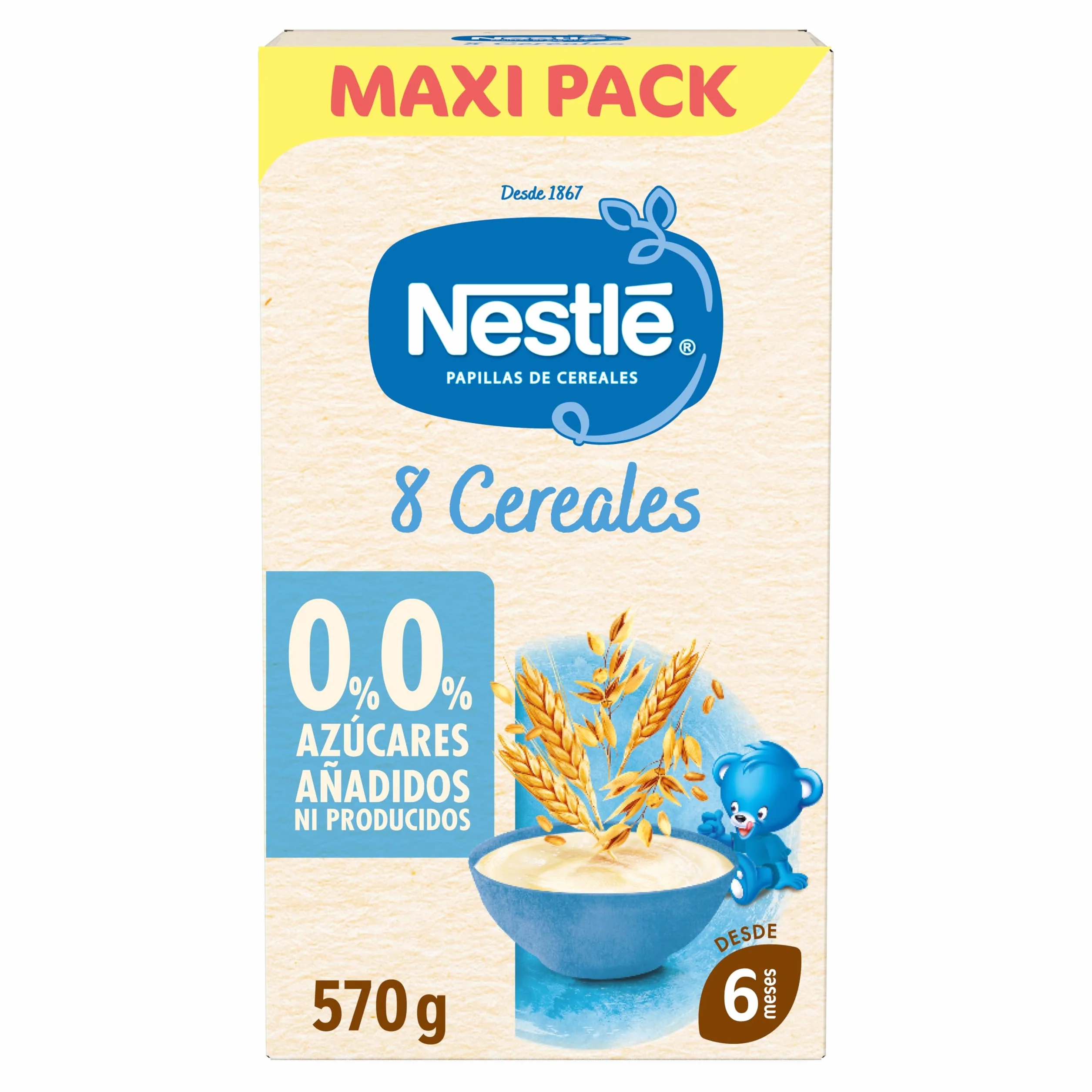 NESTLÉ Papilla 8 Cereales 570g sin azúcares añadidos pack de 8