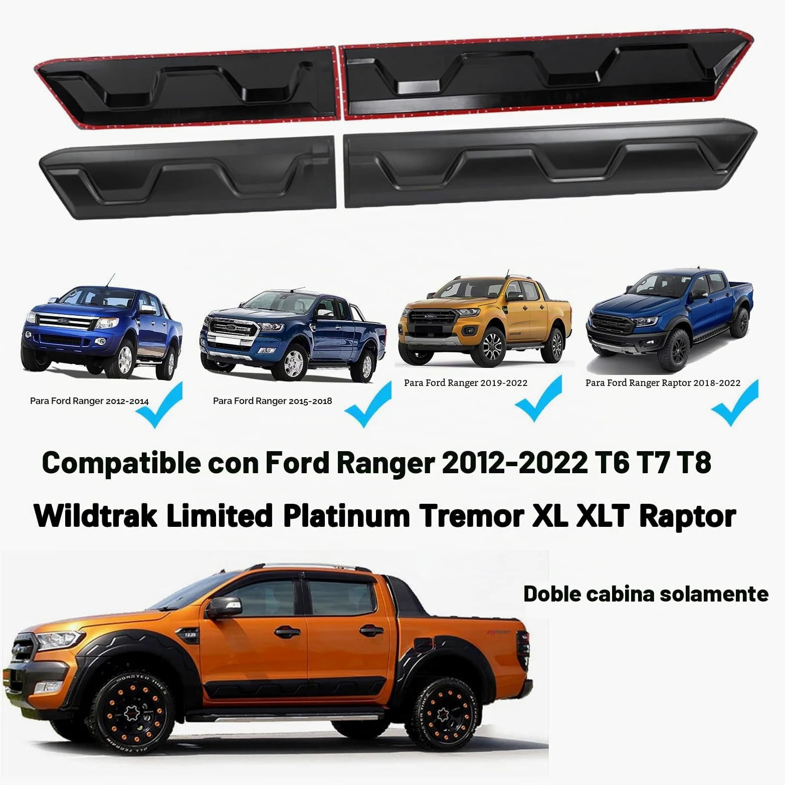 Protector de Puerta para Ford Ranger 2012-2022 Wildtrak XL XLT Tremor Limited Wildtrak X Platinum T6 T7 T8 MK1 MK2 MK3 Tiras Protectoras de Puerta Lateral para Panel de carrocería
