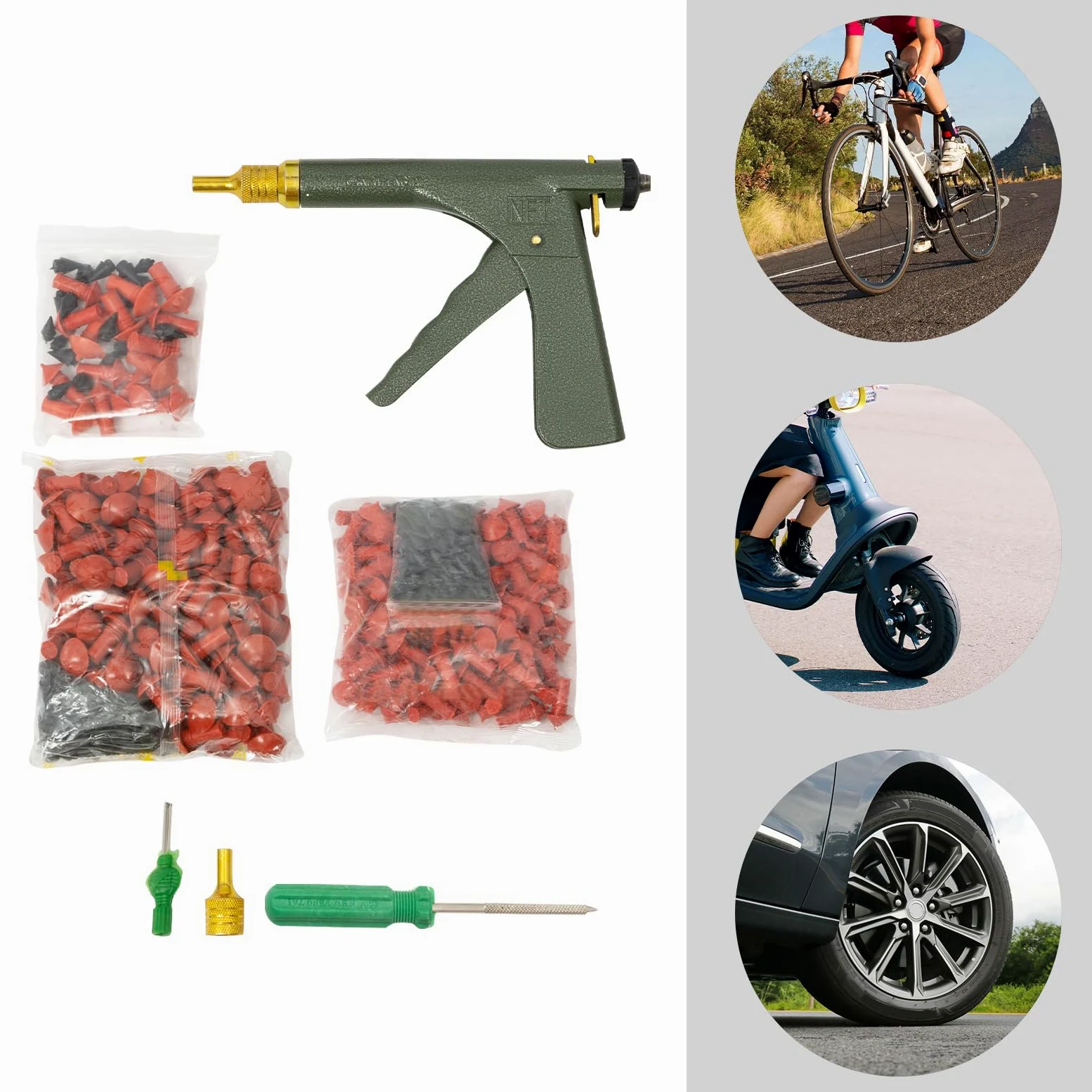 Kit de reparación de neumáticos para pinchazos sin cámara, fijación en carretera sin desmontaje, duradero y resistente a los impactos