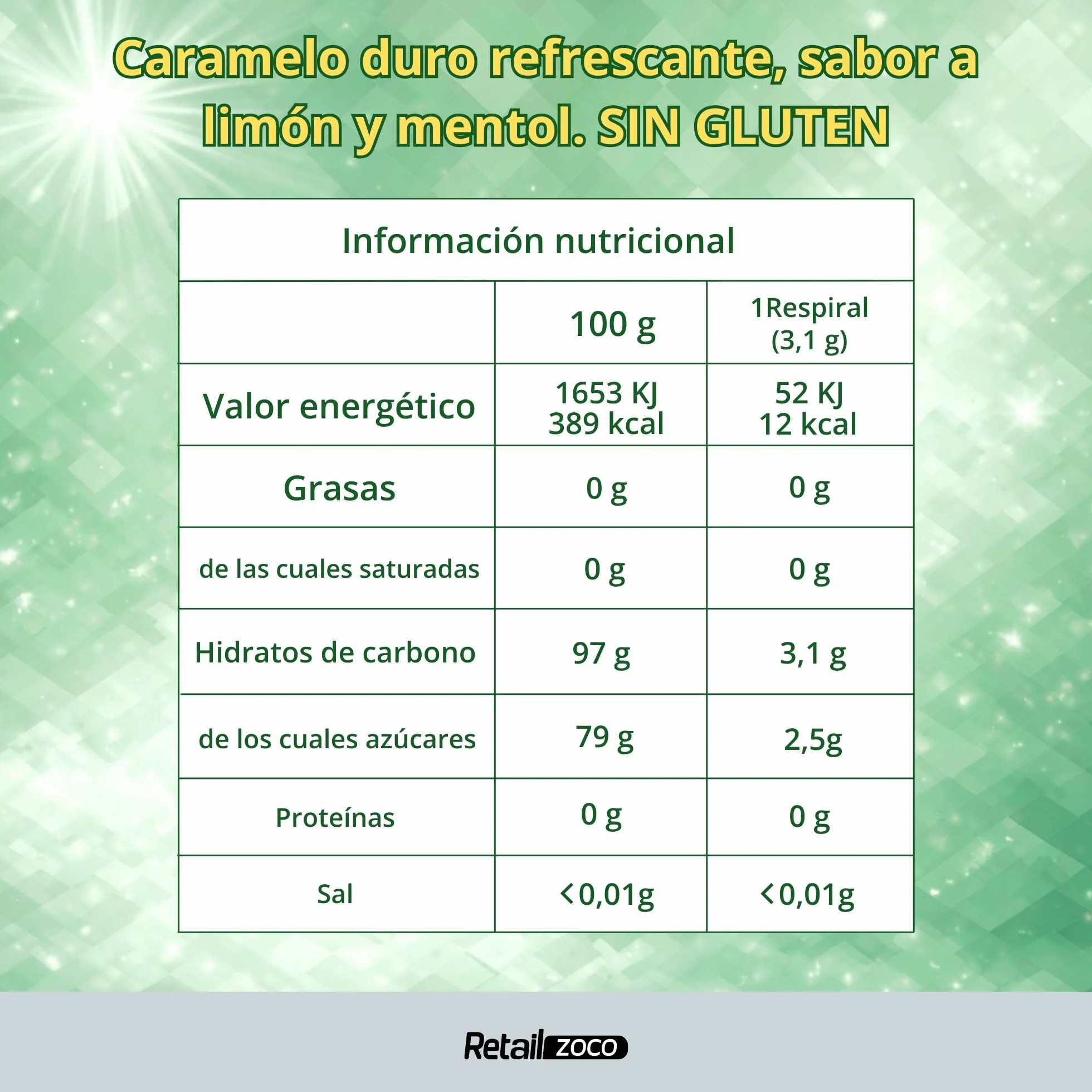 Respiral Caramelos Limón y Mentol 1 kg 316 unidades Sin Gluten