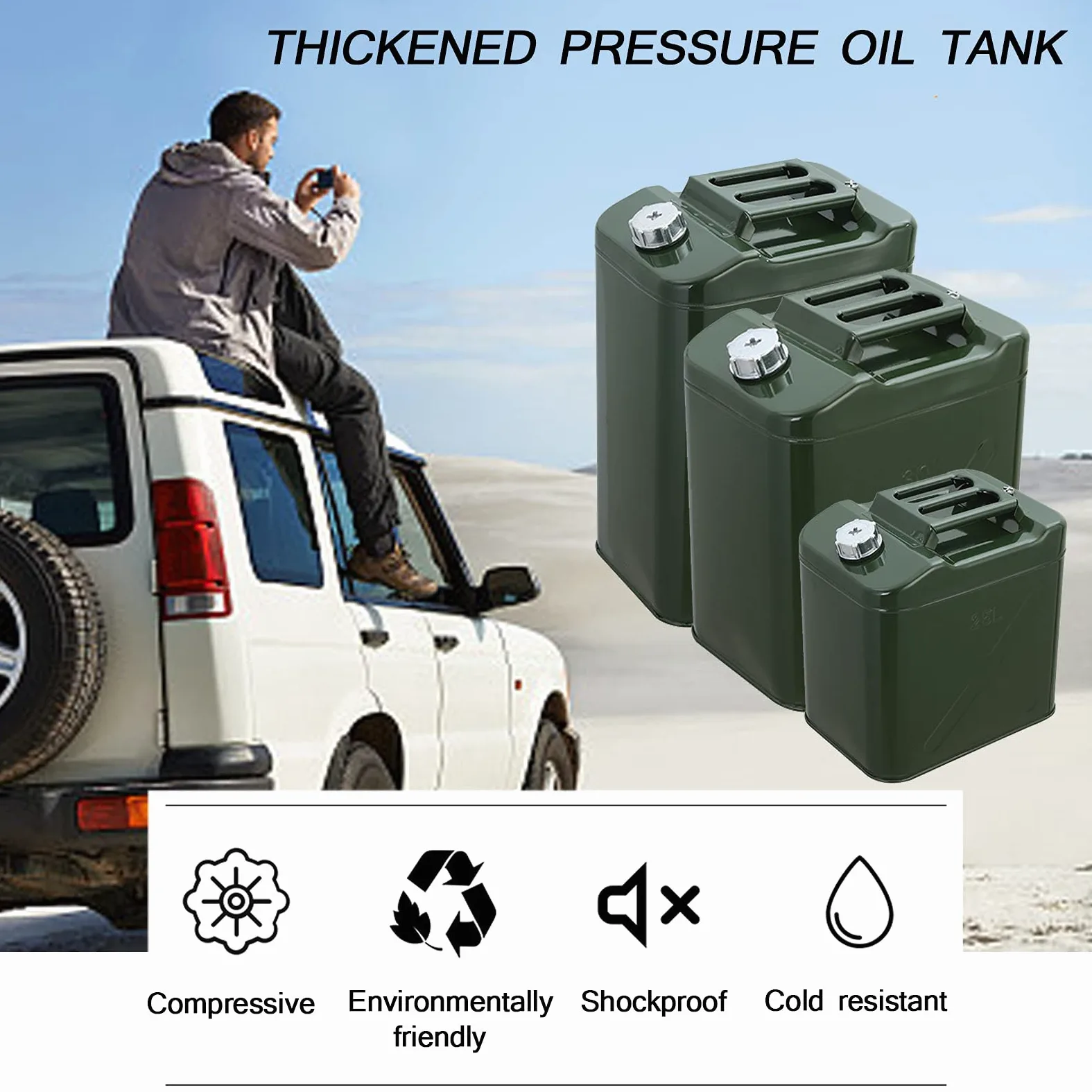 Recipientes para Gasolina Tanque de Metal, Stardard Can Home Backup Tank con caño Flexible, Petrol Diesel de Emergencia para Estación, Ejército Green (25L, 30L, 40L)