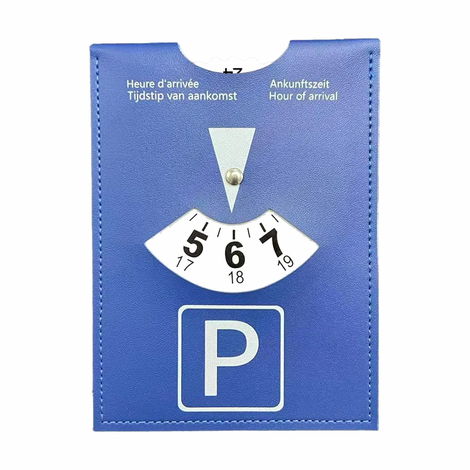 Disco horario Grande Modelo de Lujo para Estacionamiento de Lujo en Simil Cuero Suave, Modelo Grande 11 x 15 cm, Multilingüe, Ideal para Coches, Motos y Autocaravanas