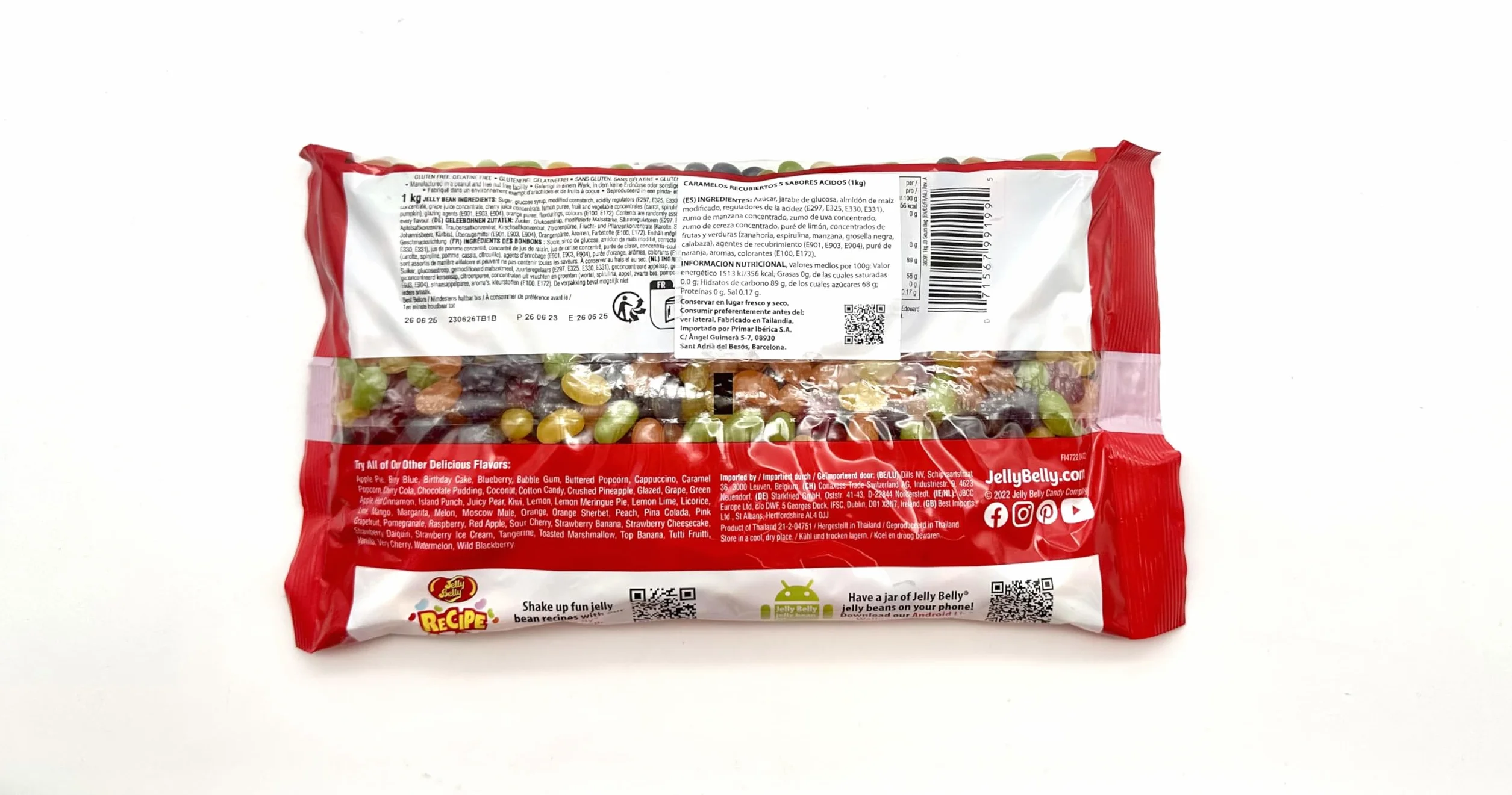 Jelly Belly Beans 1 Kg Bolsa Caramelos masticables 5 sabores ácidos surtidos