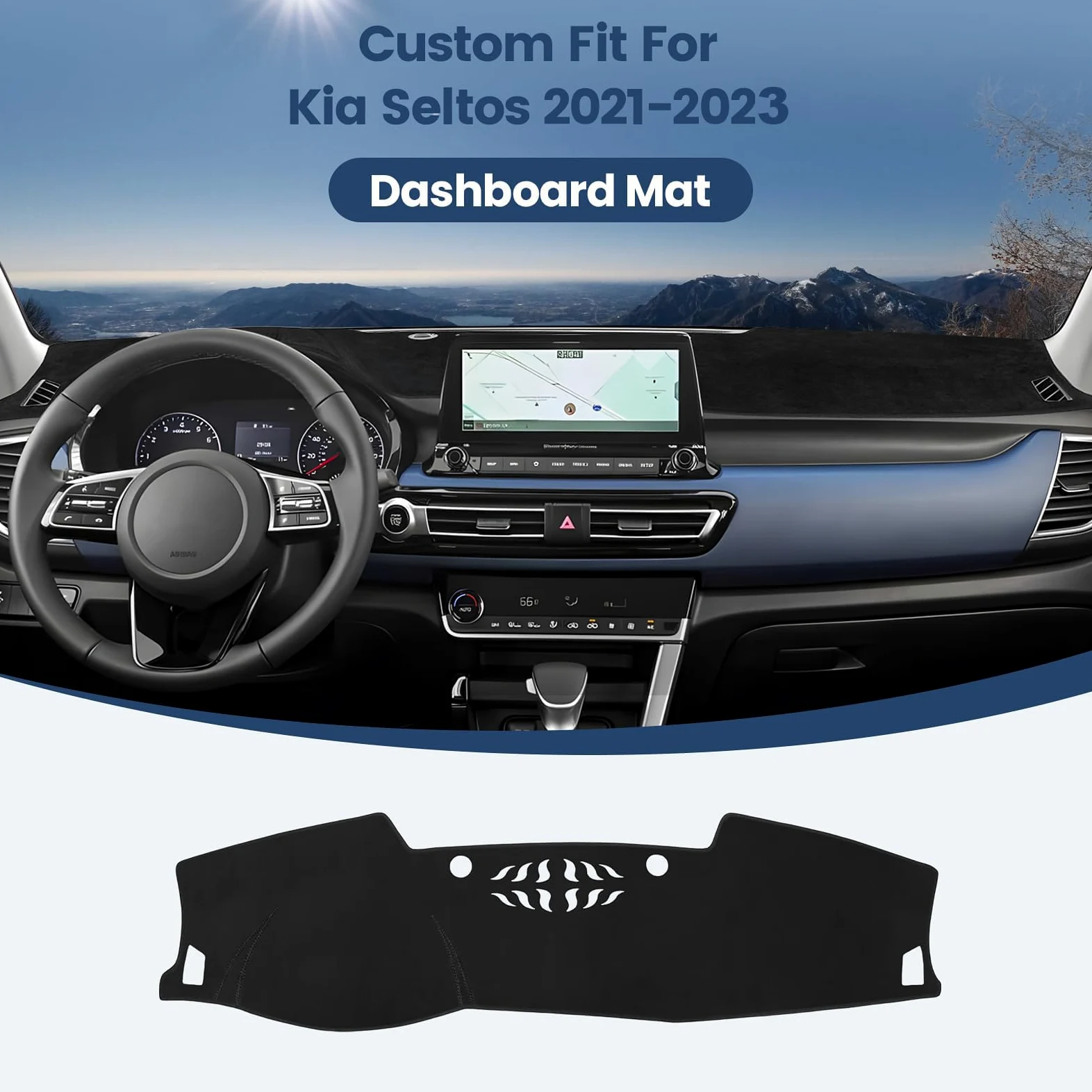 Alfombrilla para salpicadero de Coche de Ajuste Personalizado para Kia Seltos 2021-2023 2024, Cubierta Antideslizante para salpicadero, Protector contra el Sol, Color Negro