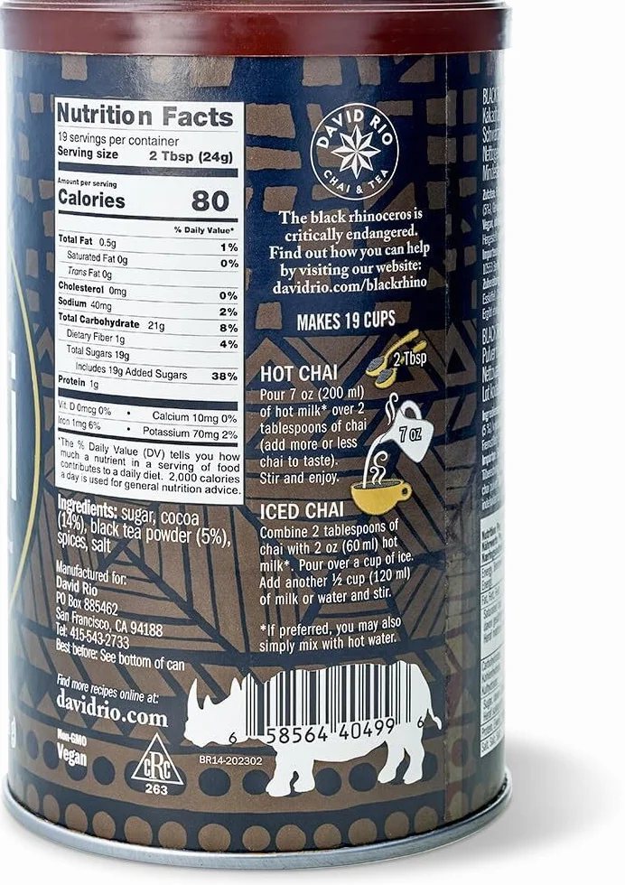 David Rio Black Rhino Cocoa Chai Tin 398g