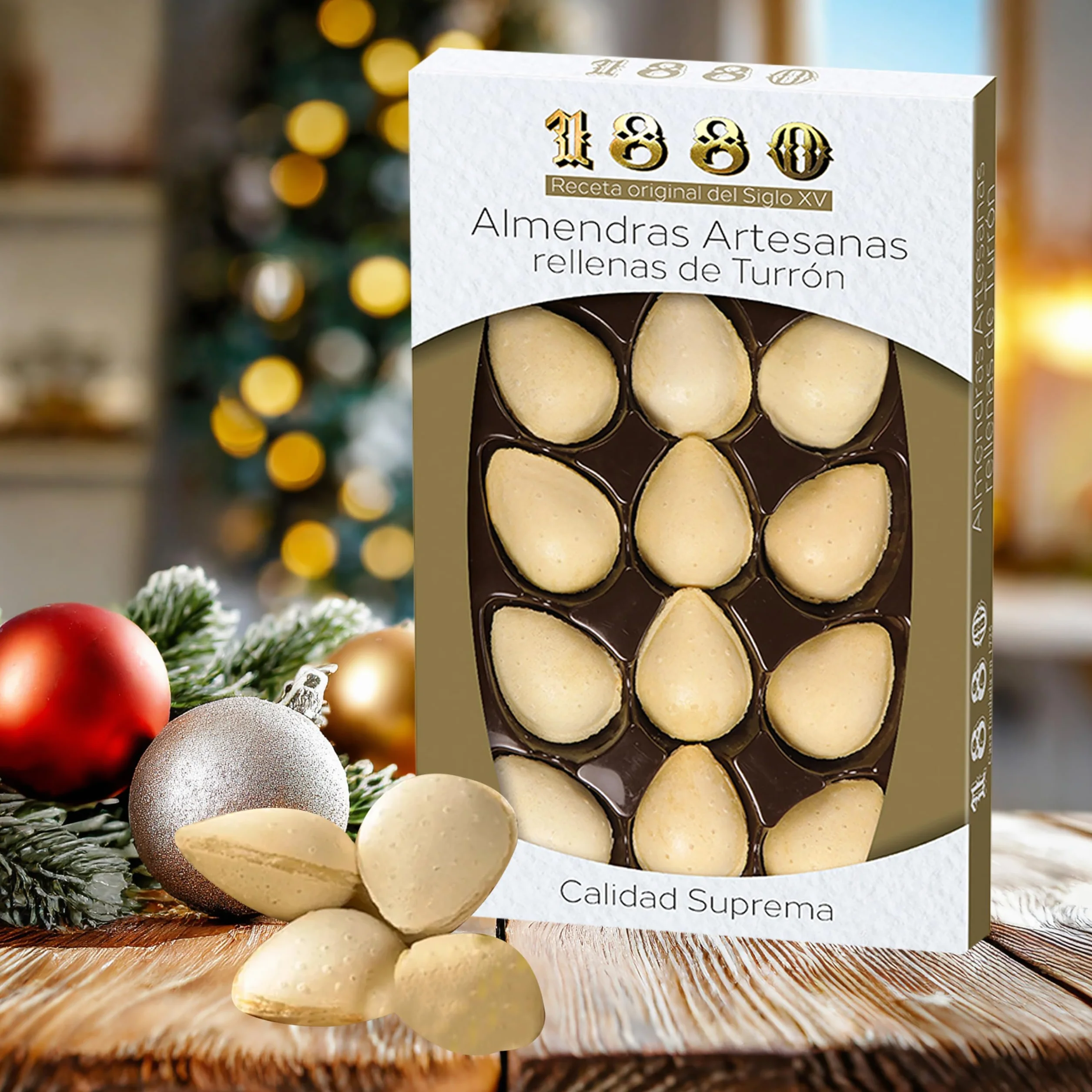 Almendras Artesanas Rellenas de Turrón de Crema a la Piedra Cubierta con Oblea, 165 g, 15 Unidades