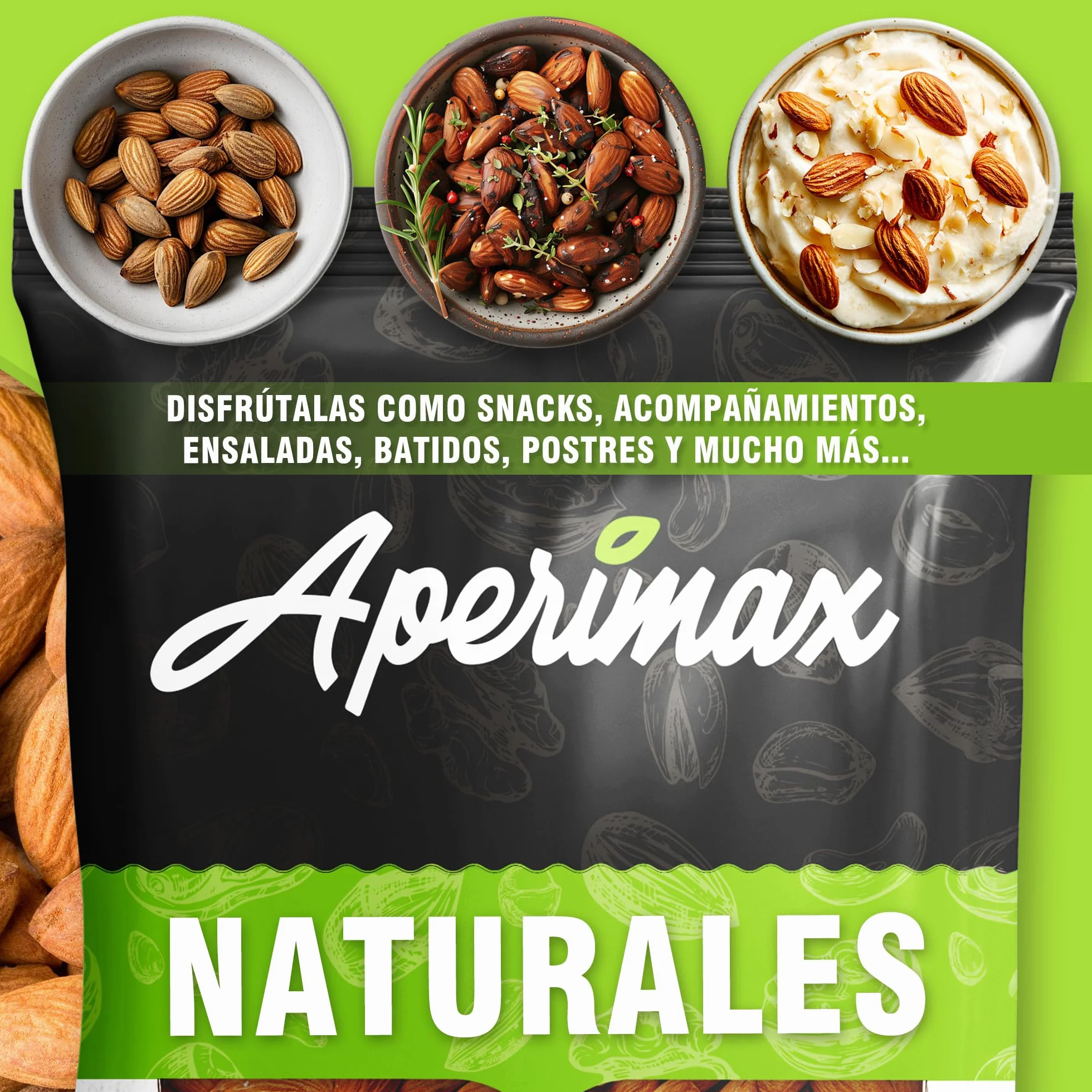 APERIMAX Almendras crudas naturales alto contenido en fibra Frutos secos sin gluten vegano
