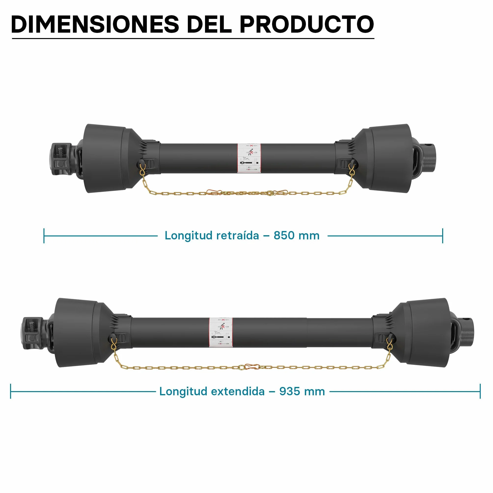 WilTec Toma de Fuerza T4 Eje transmisión cardán 850-935mm 460Nm 540rpm PTO 40kW 55CV 2X 1 3/8" 6 Dientes
