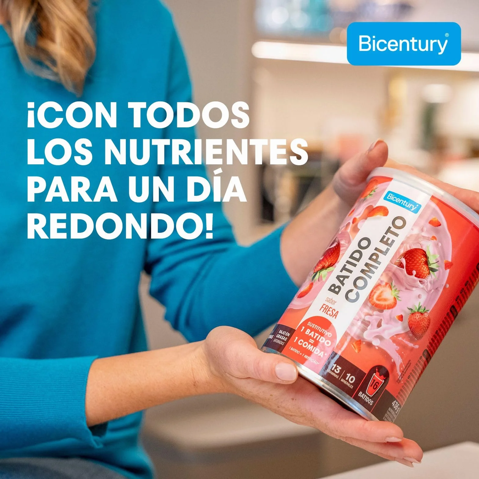 Bicentury Batido Completo Sustitutivo de Comida Sabor Fresa, 436 g, 16 Raciones
