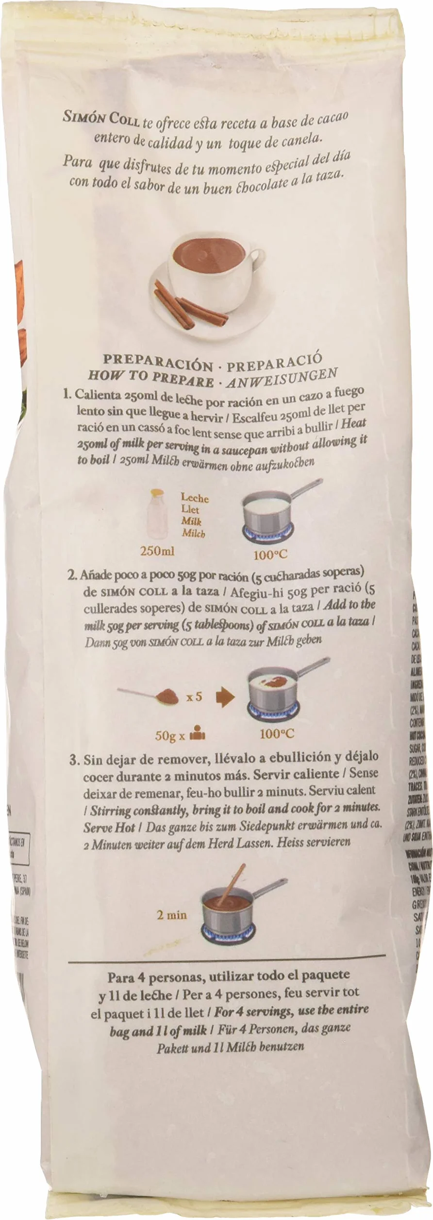 Chocolates Simón Coll Chocolate a la taza 180gr Sin Gluten 28% Cacao con Canela