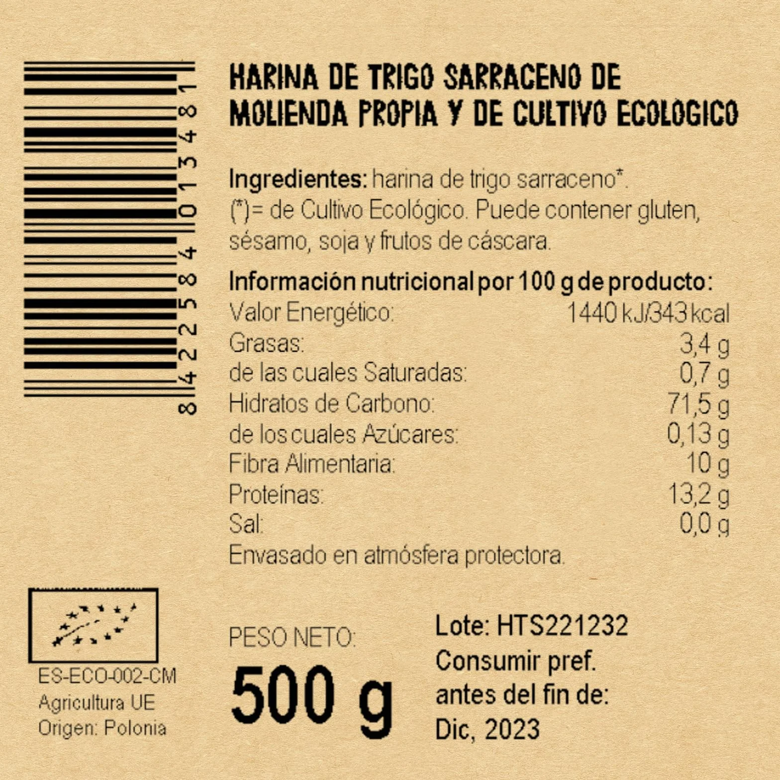 Harina Ecológica de Trigo Sarraceno 500 g Pack 8 Unidades ECOCESTA