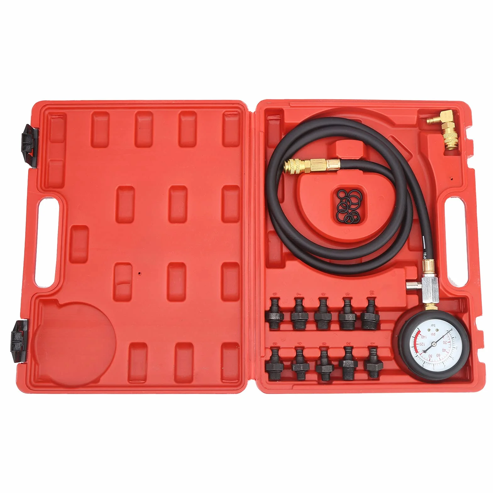 Kit de herramientas de prueba de presión de aceite de motor, kit de medidor de presión de aceite, comprobador de presión de aceite, con caja de herramientas Advertencia de bajo nivel de aceite con a