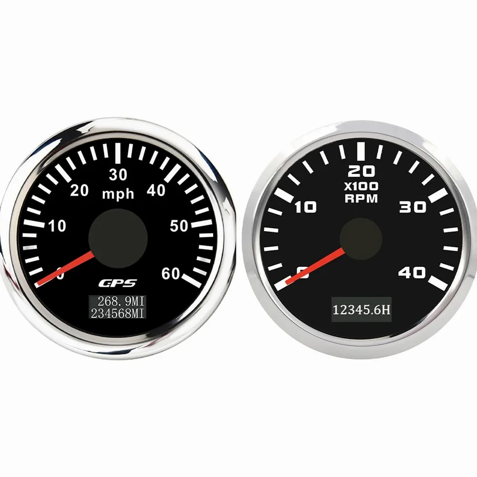 ELING Velocímetro GPS de 52 mm 0 – 60 MPH con 4000 rpm tacómetro velocímetro con contador de horas de funcionamiento retroiluminado 12 V 24 V para excavadora de barcos