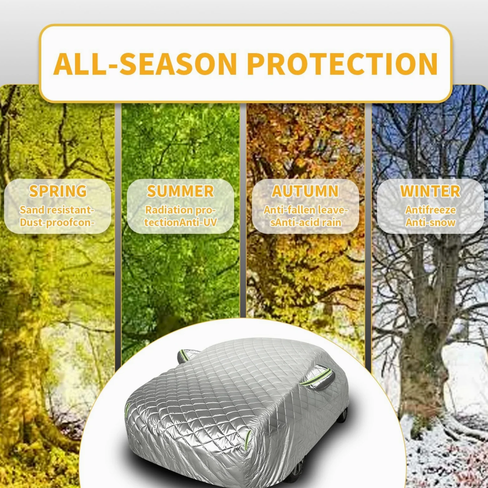 Funda Coche Antigranizo para Mercede-Benz Classe C A205/W205/W206,Impermeable Tela Oxford 210D Cubre Coche Exterior Onas Protectora para Auto Resistente Lluvia Nieve(Plata)