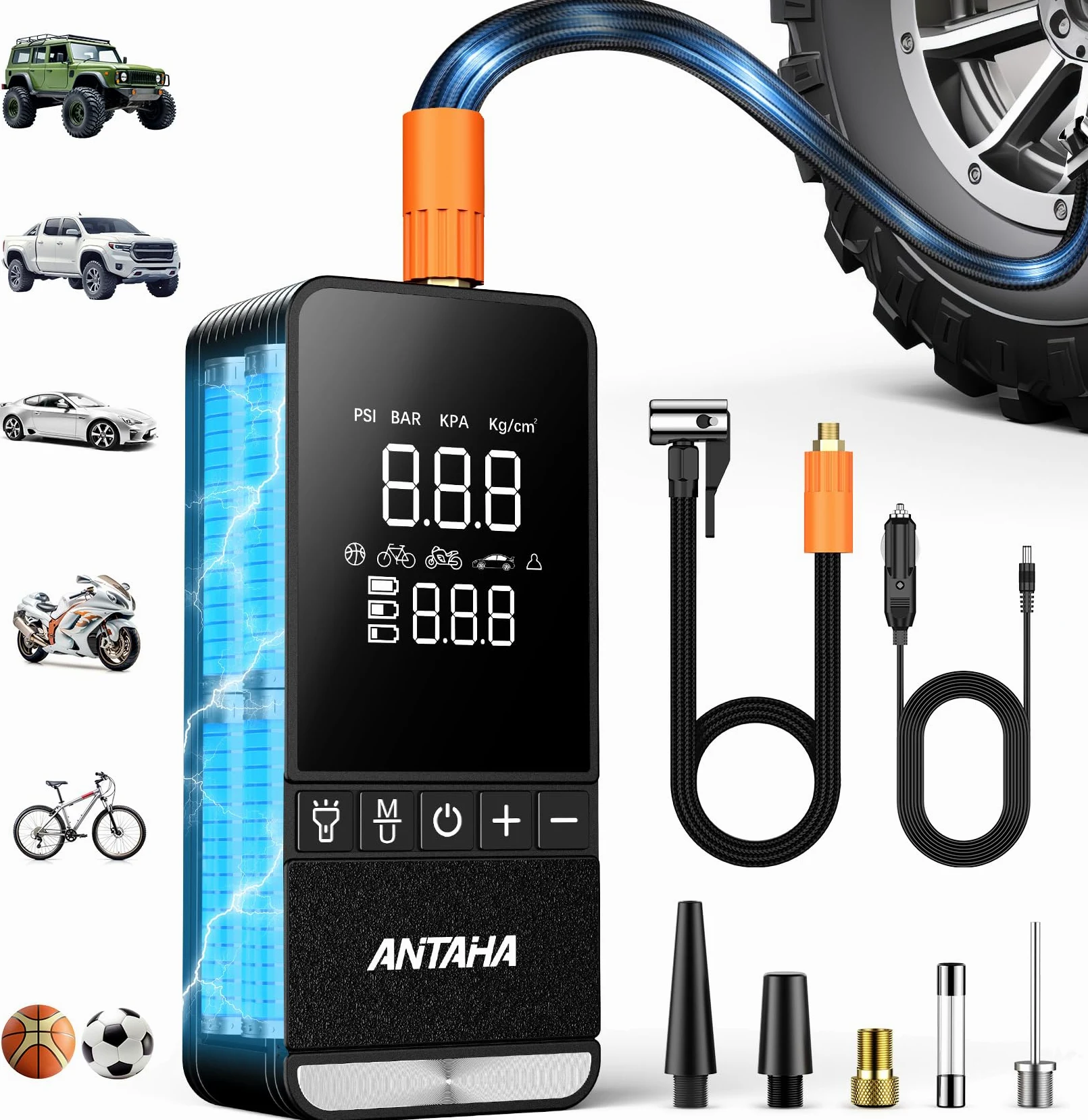 Compresor de aire portátil para neumáticos, bomba de aire inteligente de 150 PSI para neumáticos de automóvil con medidor de presión digital, bomba de neumáticos para automóviles