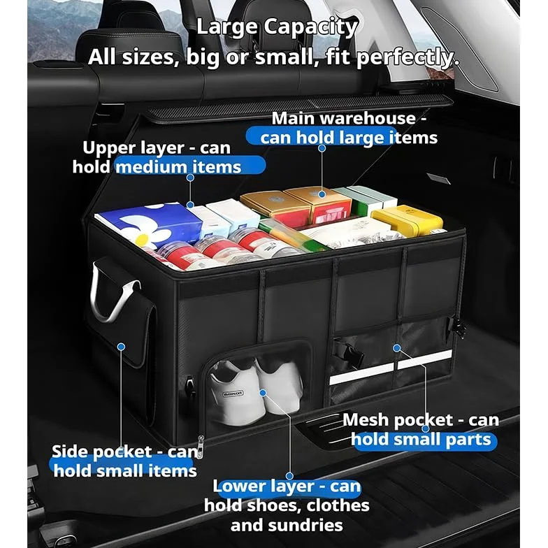 Organizador de Maletero de Coche para Fiat Grande Punto/Punto EVO/Punto MK3 Caja de Almacenamiento Plegable de Nylon Bolsa de Carga para Auto con Compartimento para Zapatos y Redes,Black
