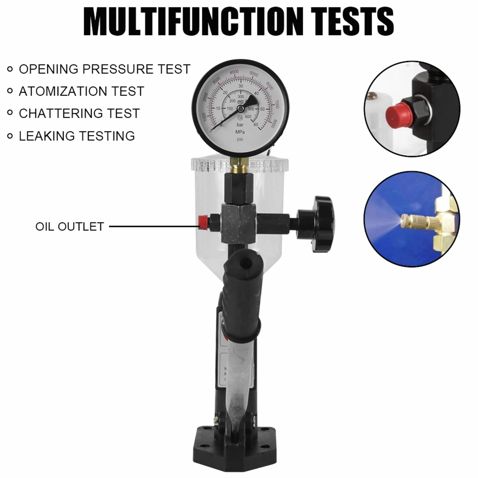 Comprobador de inyectores de combustible diésel con escala doble, 60 MPA, 8000 PSI, para vehículos tractores, comprobador de inyectores diésel, prueba de presión de riel común, medidor de combustibl