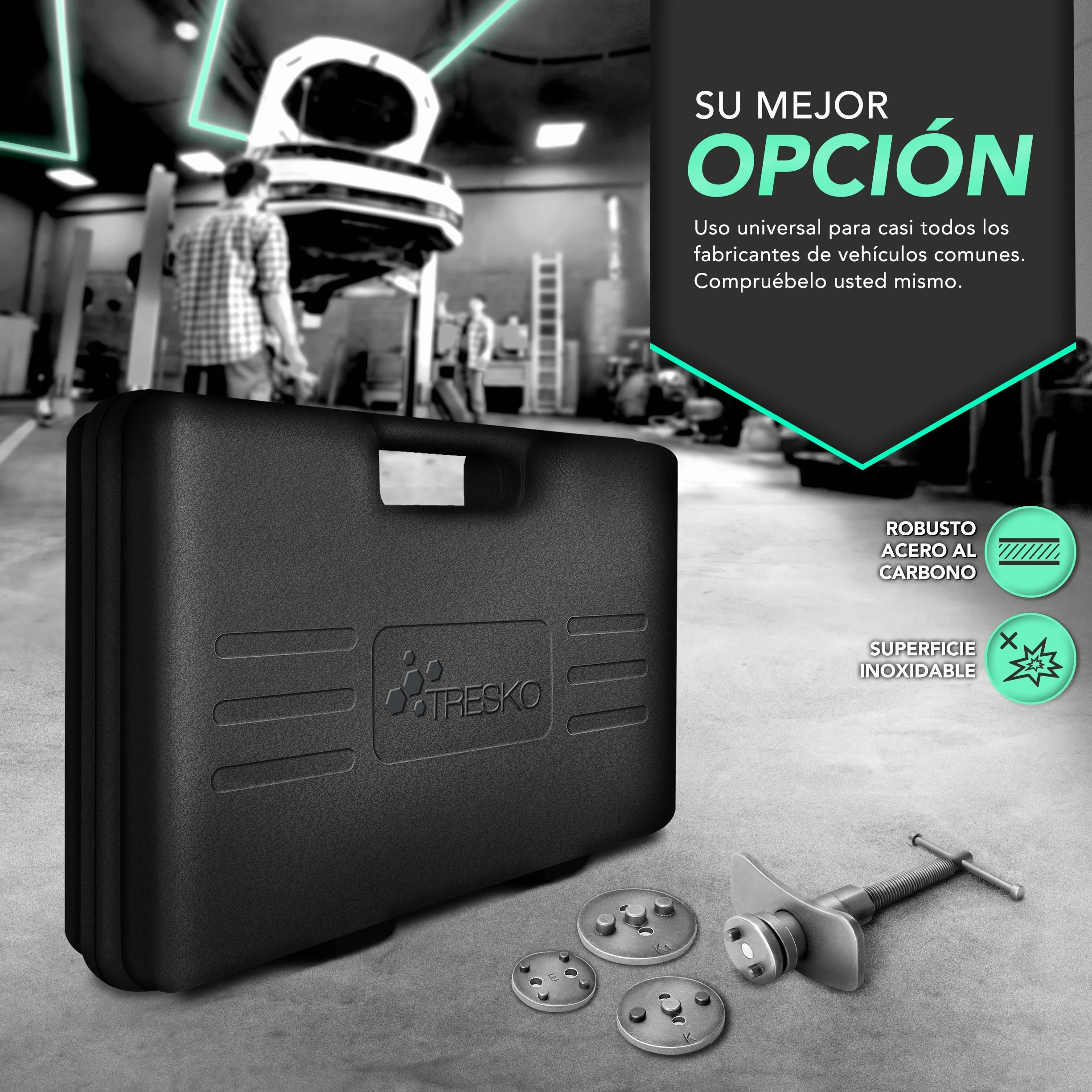TRESKO® Reposicionador de pistones de Freno 23 Piezas Incl. Guantes para reposicionar el pistón de Freno al Cambiar los Discos, Las Zapatas o Las Pastillas de Freno