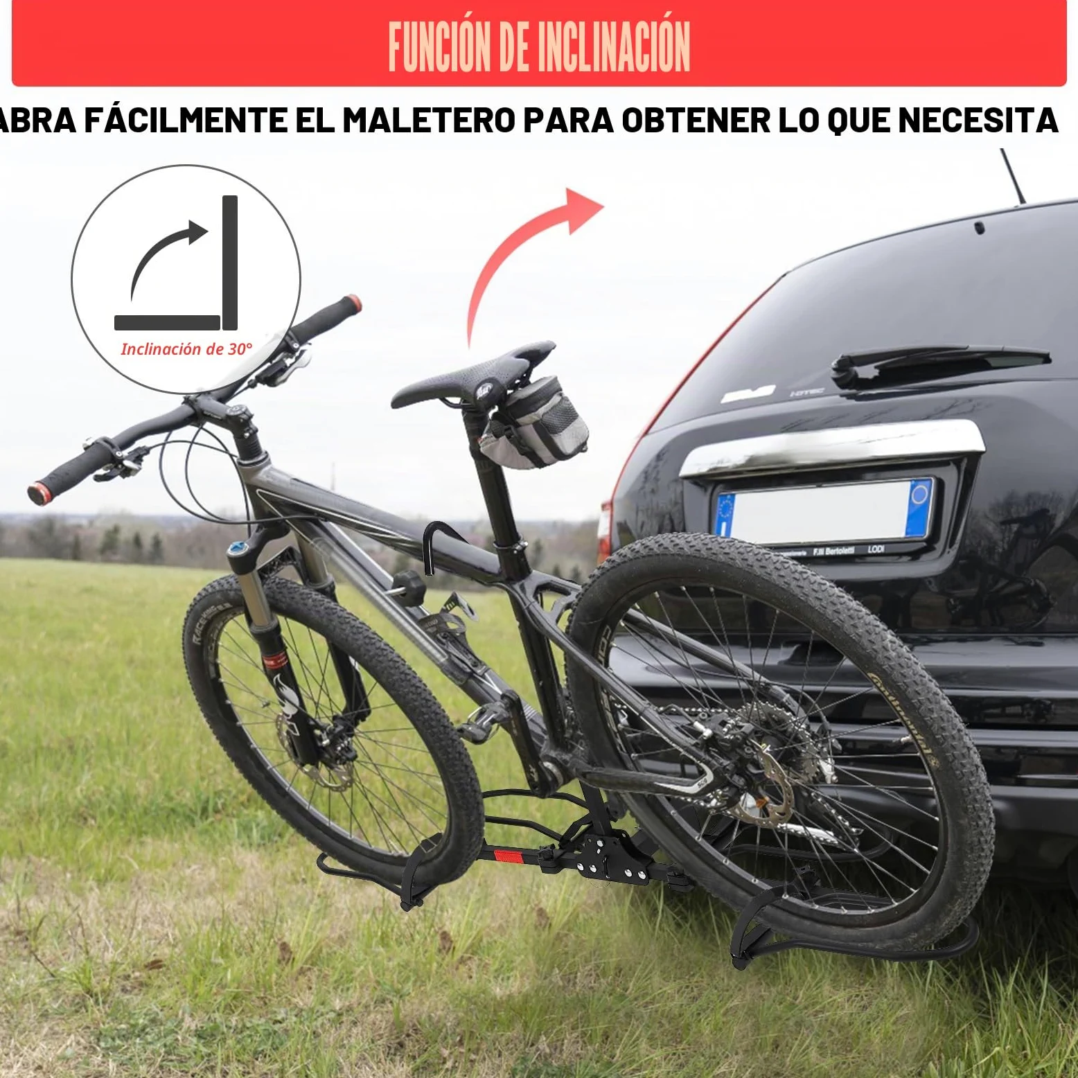 Garvee Portabicicletas Plegable de Enganche para 2 Bicicletas, Soporte para E-Bikes y Fat Bikes de hasta 180 kg, Ajuste de Neumáticos de 5.5'' con Sistema Antioscilación para Coche y SUV, Negro