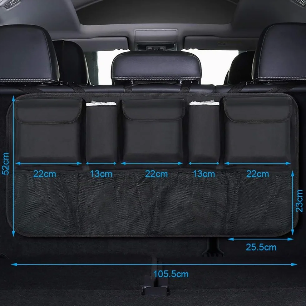 URAQT Organizador Maletero, Bolsas de Malla para Coche con 9 Bolsillos, Correa Ajustable y 3 Cinta de Fijación, Adecuado para SUV, MVP, 52x105cm