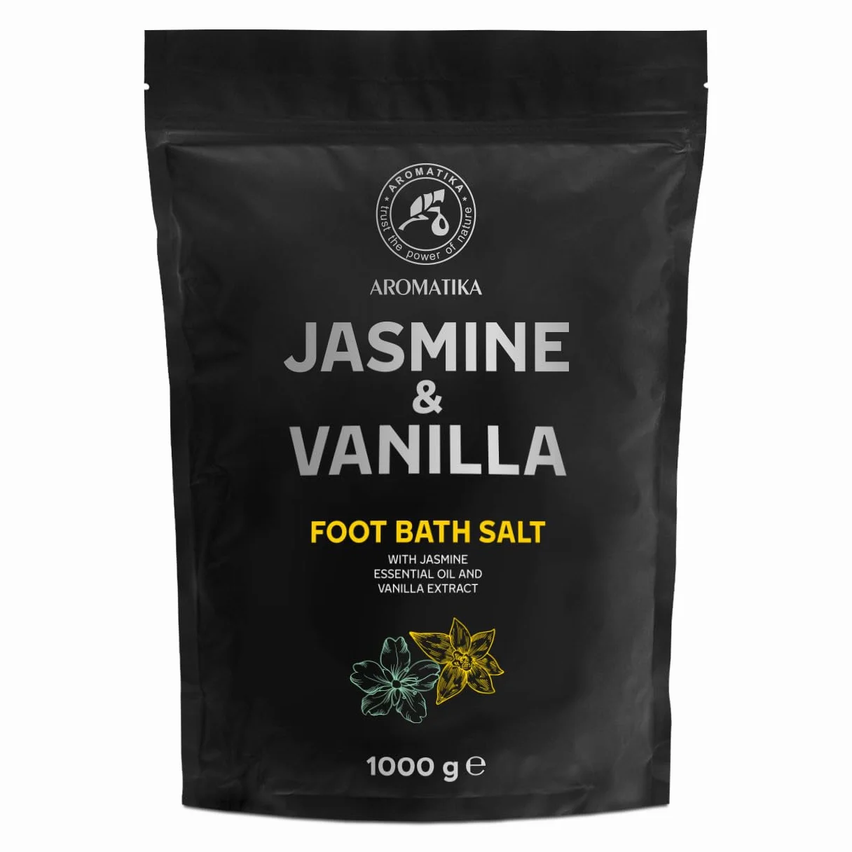 Sal de Baño para Pies Jazmín Vainilla 1000g Sal Marina Natural con Aceite Esencial de Jazmín y Extracto de Vainilla Cuidado de Pies