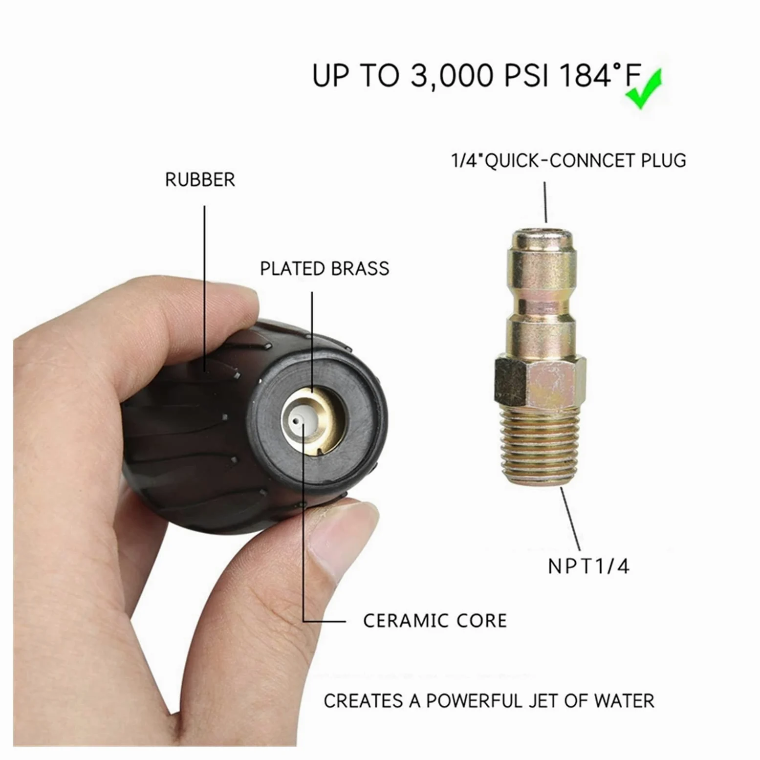 XENITE Boquilla de inyección de Combustible 2X Boquilla De Turbo De Lavadora De Presión Universal para Accesorios De Salida De Alta Presión Rotario 3.0 Orificio 1/4 Pulgadas 3000 PSI